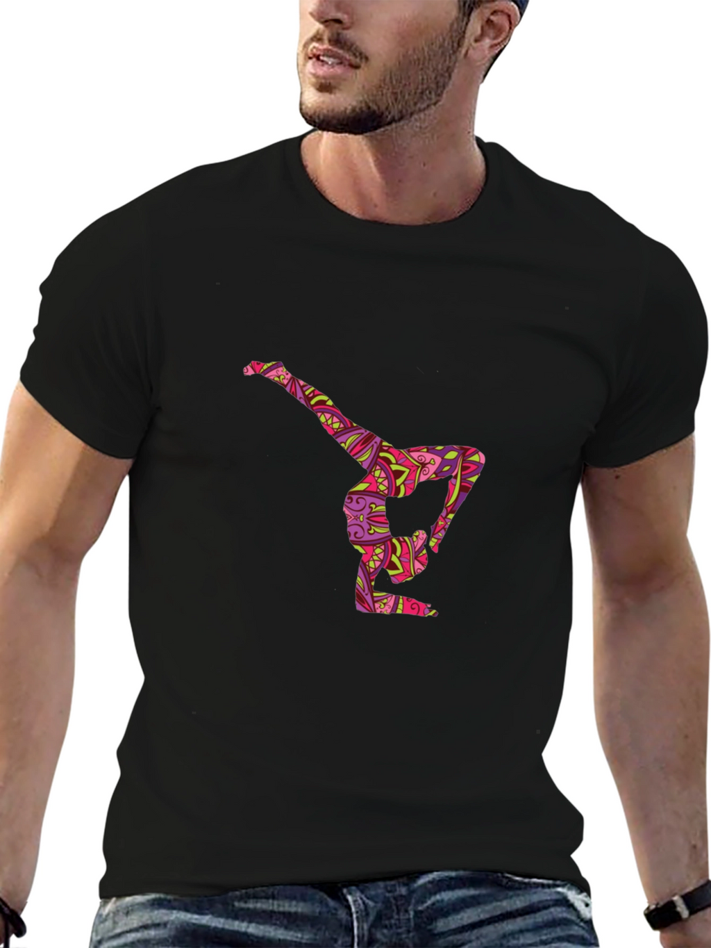 Yoga Pose Graphic Tee - Black Cotton Comfort