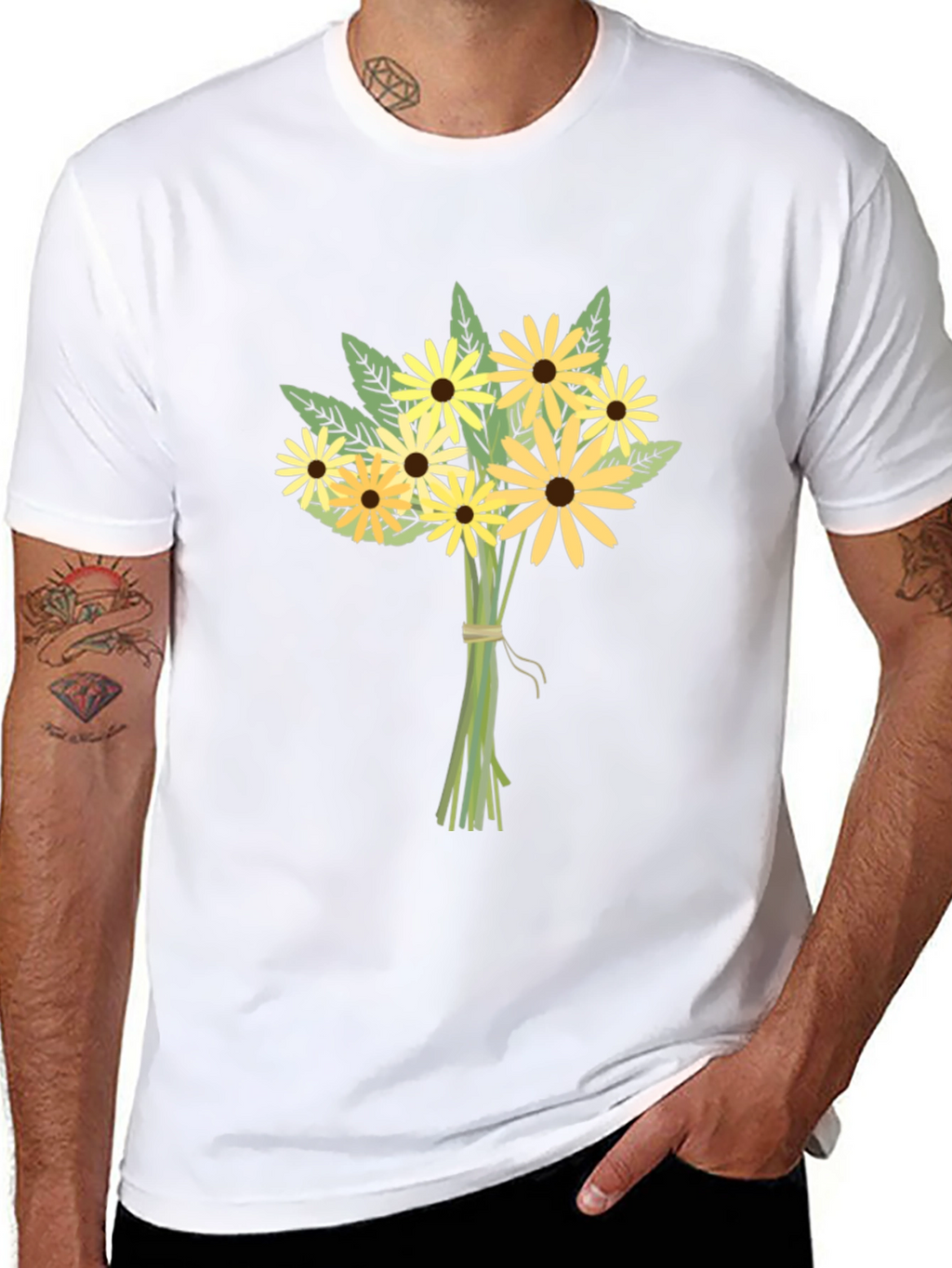 Floral Bouquet Graphic Tee - Black Cotton Casual