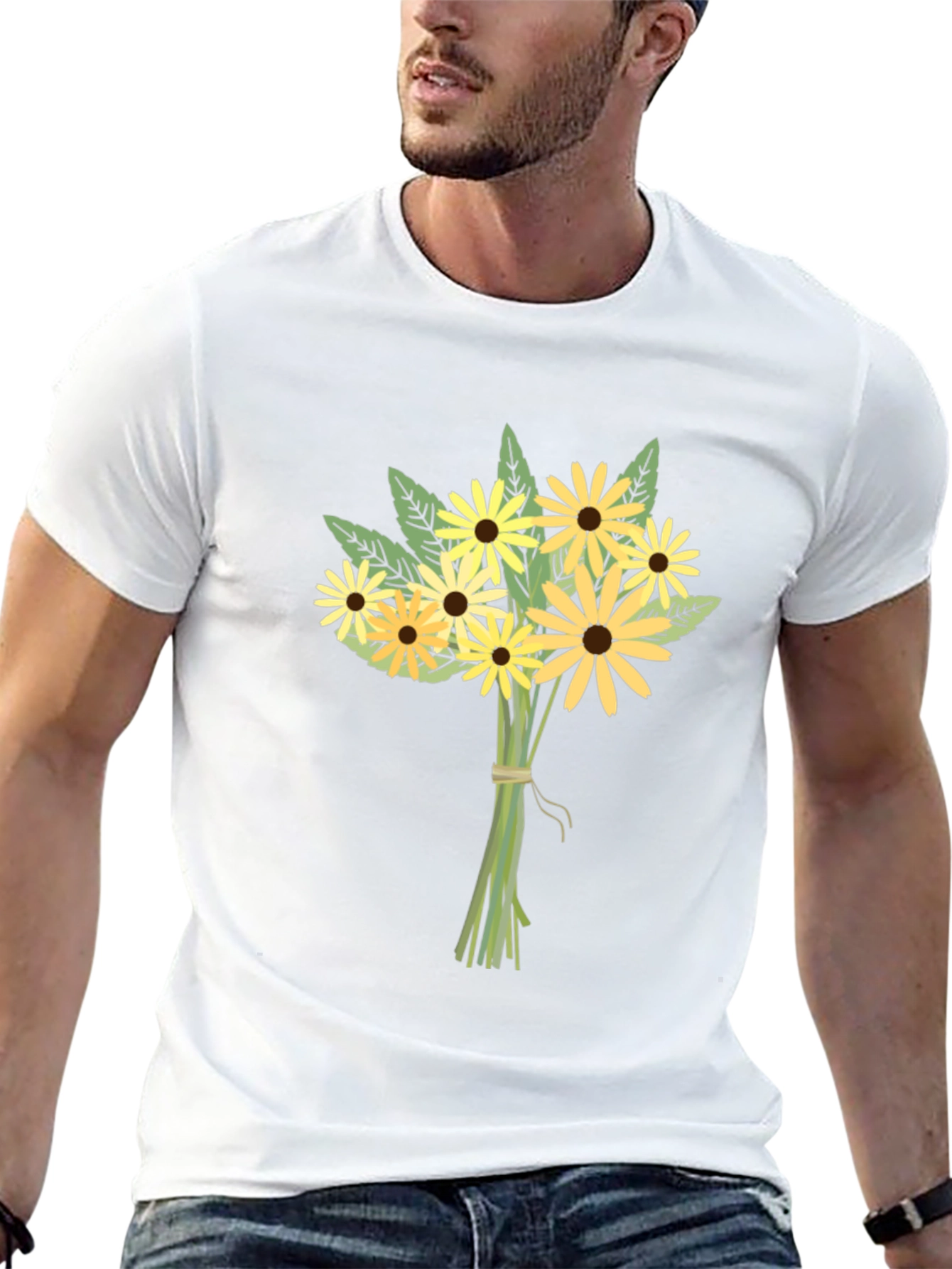 Floral Bouquet Graphic Tee - Black Cotton Casual