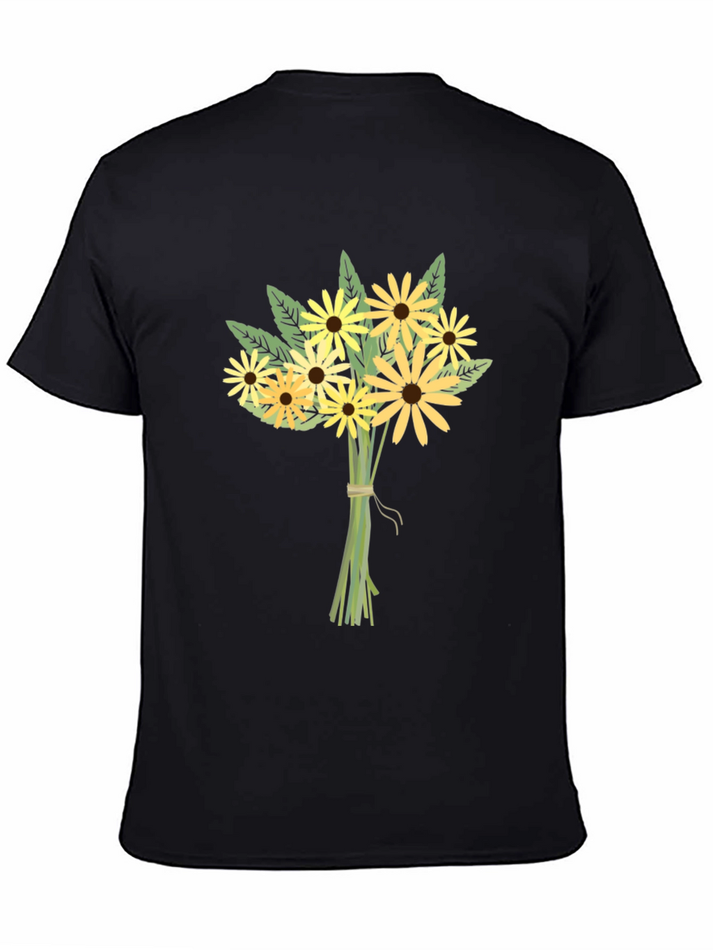 Floral Bouquet Graphic Tee - Black Cotton Casual