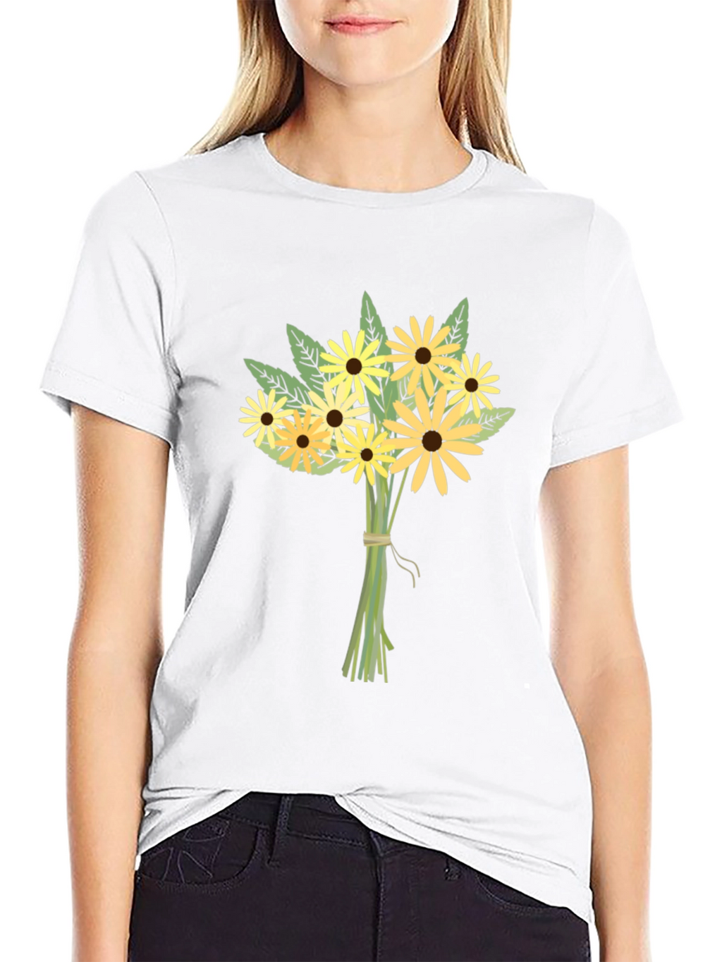 Floral Bouquet Graphic Tee - Black Cotton Casual