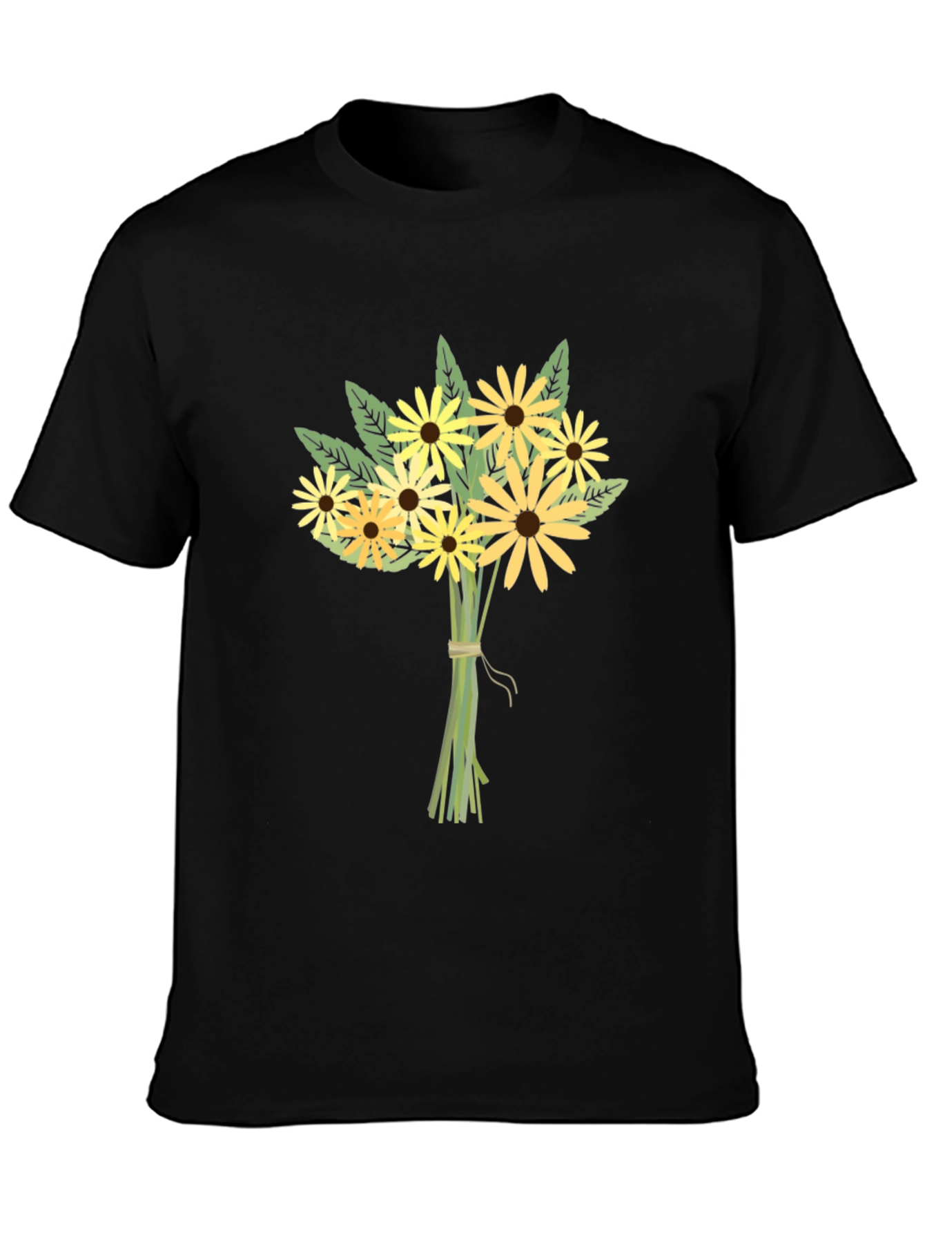 Floral Bouquet Graphic Tee - Black Cotton Casual