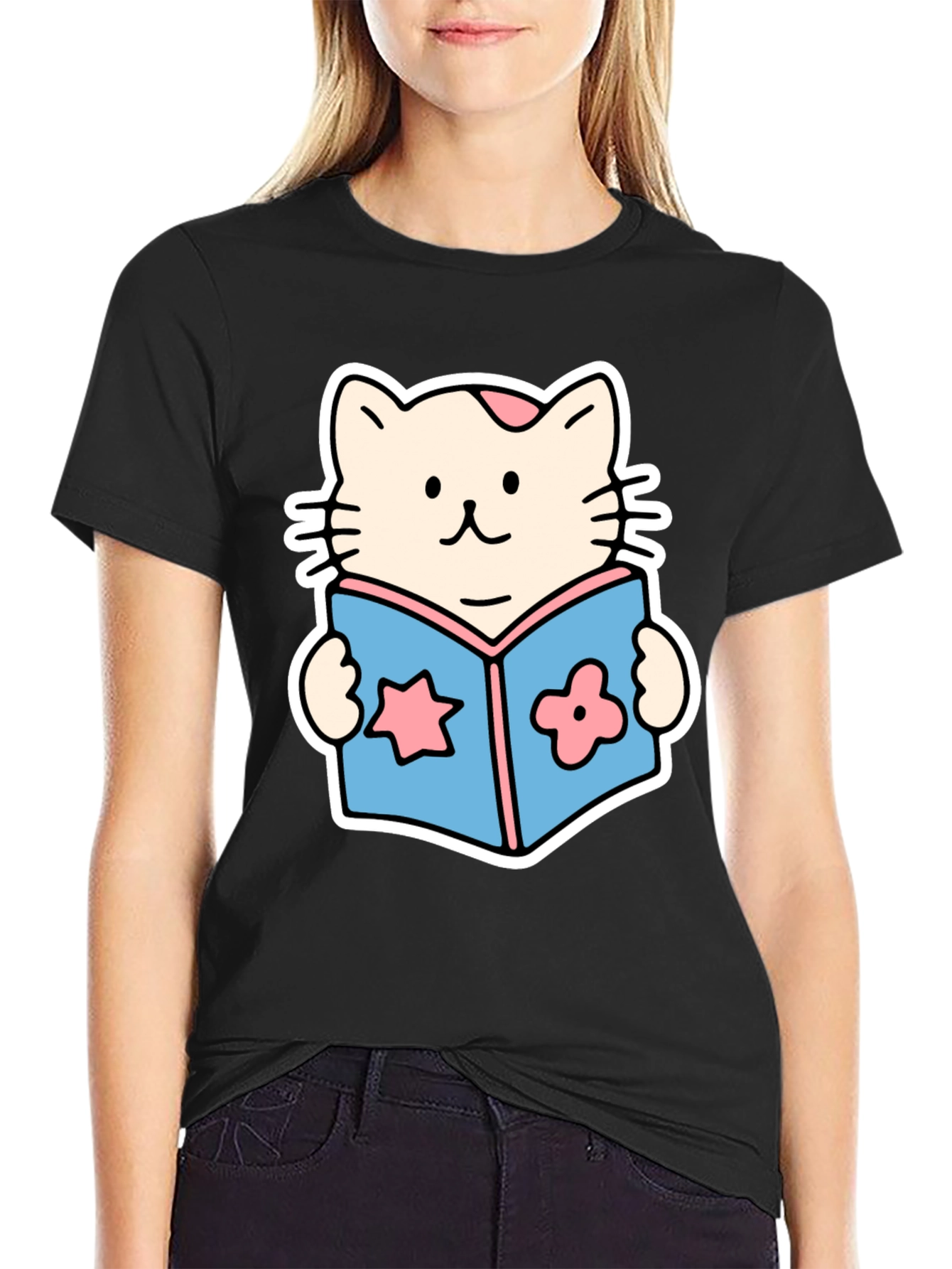 Cute Cat Reading Book T-Shirt
