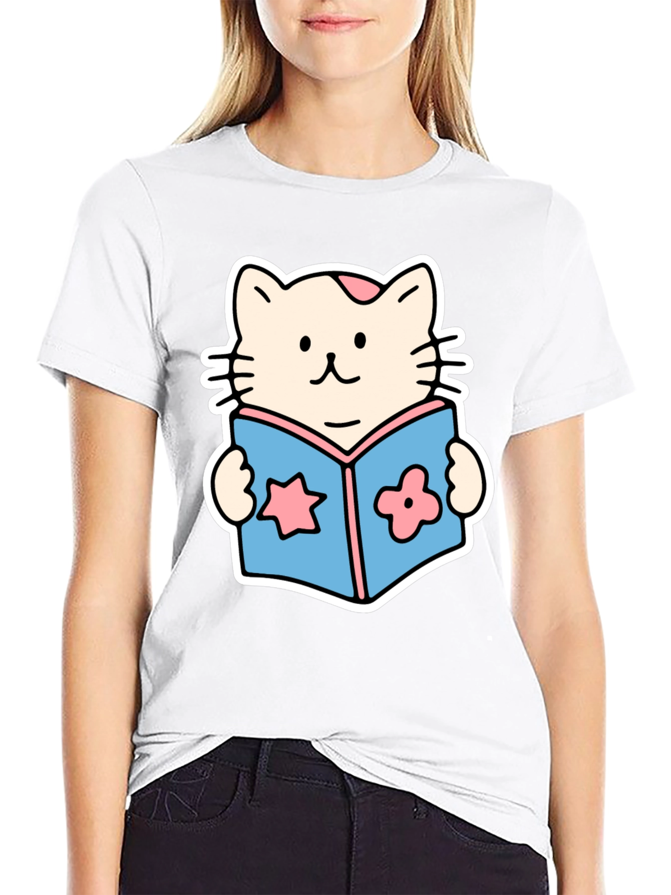 Cute Cat Reading Book T-Shirt