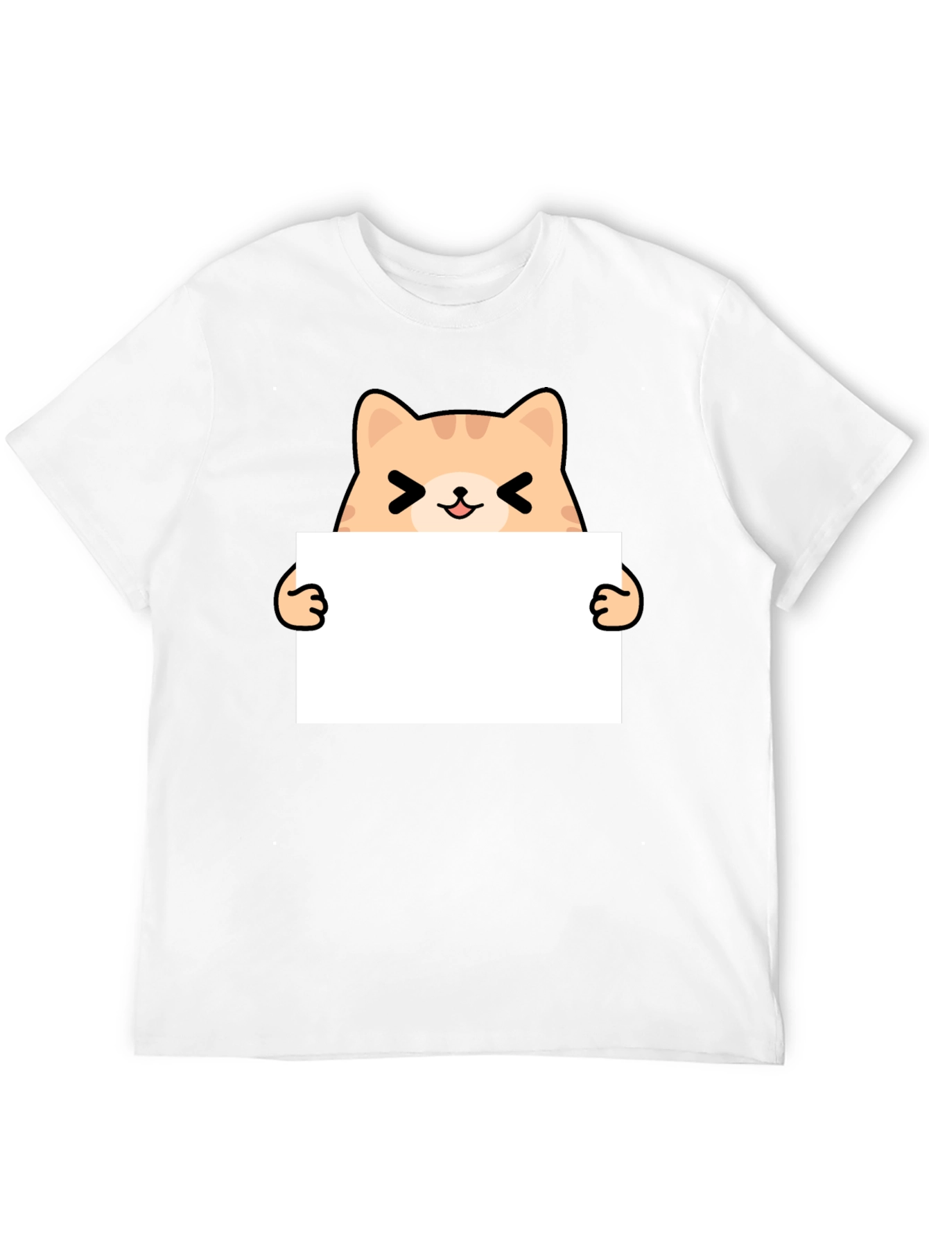 Cute Cat Holding Sign Black T-Shirt
