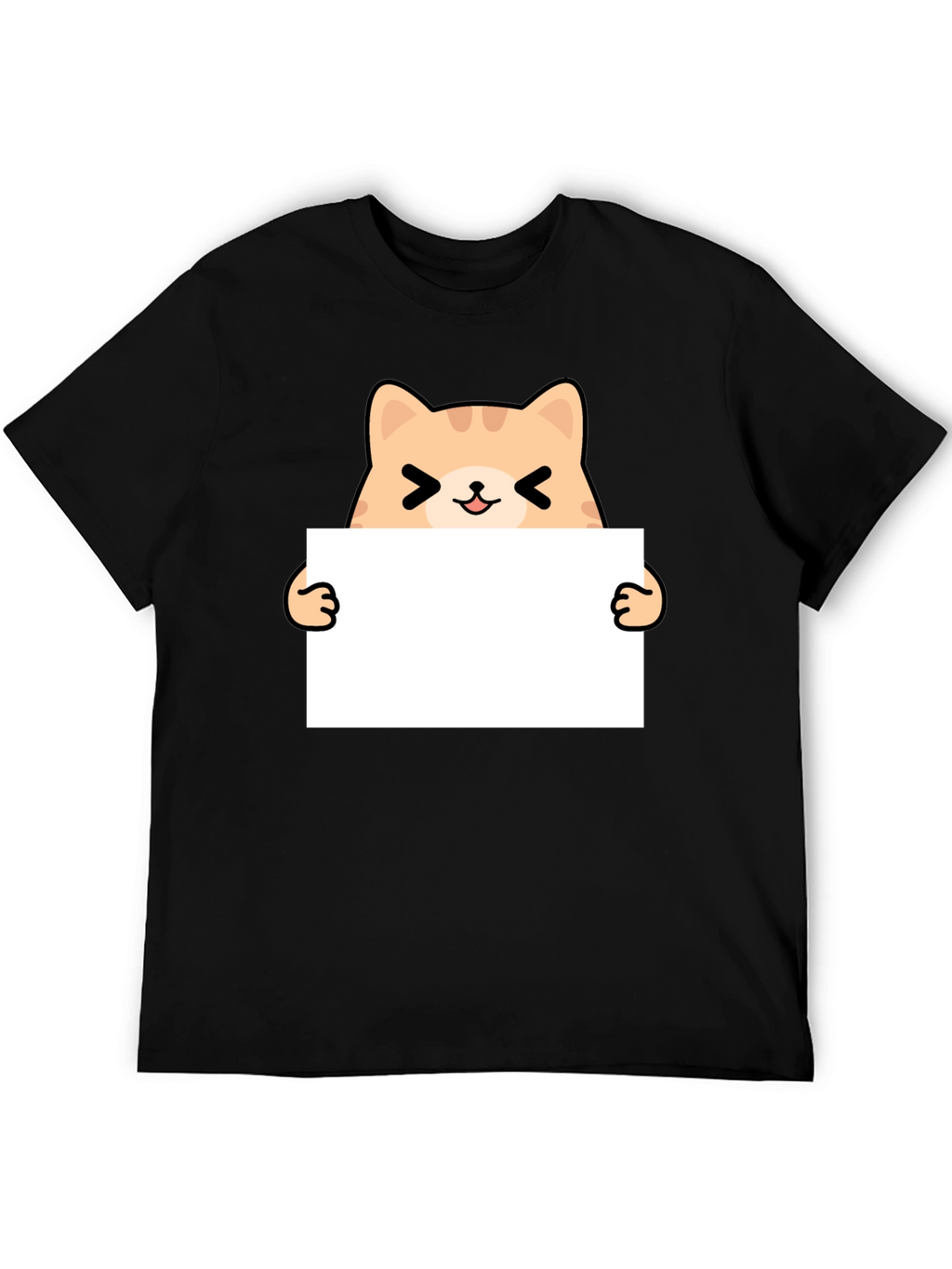 Cute Cat Holding Sign Black T-Shirt