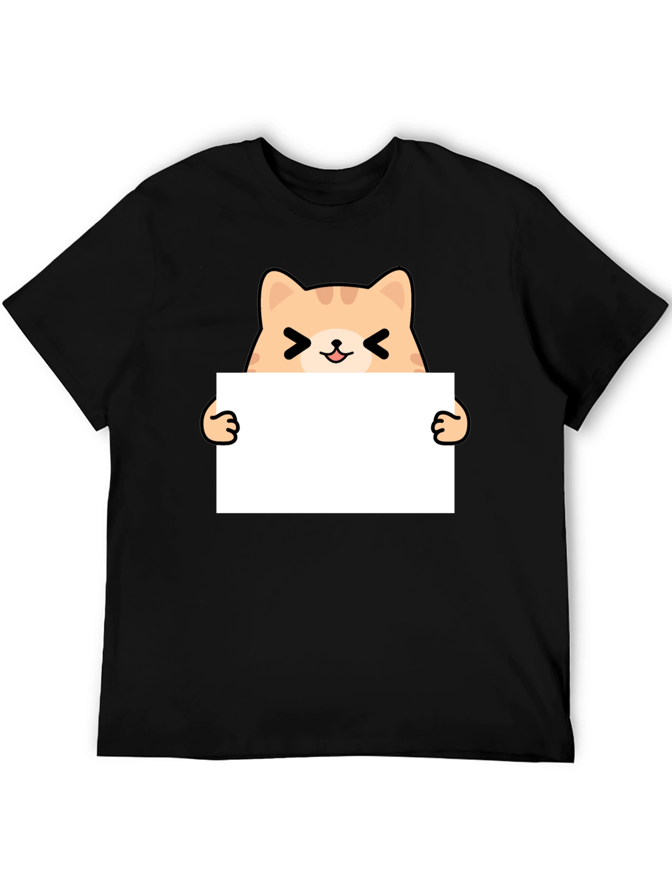 Cute Cat Holding Sign Black T-Shirt