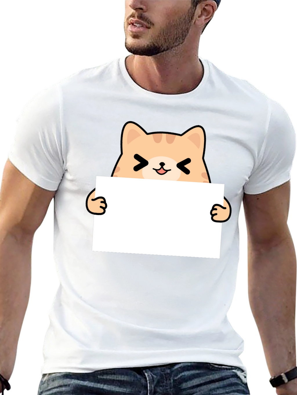 Cute Cat Holding Sign Black T-Shirt