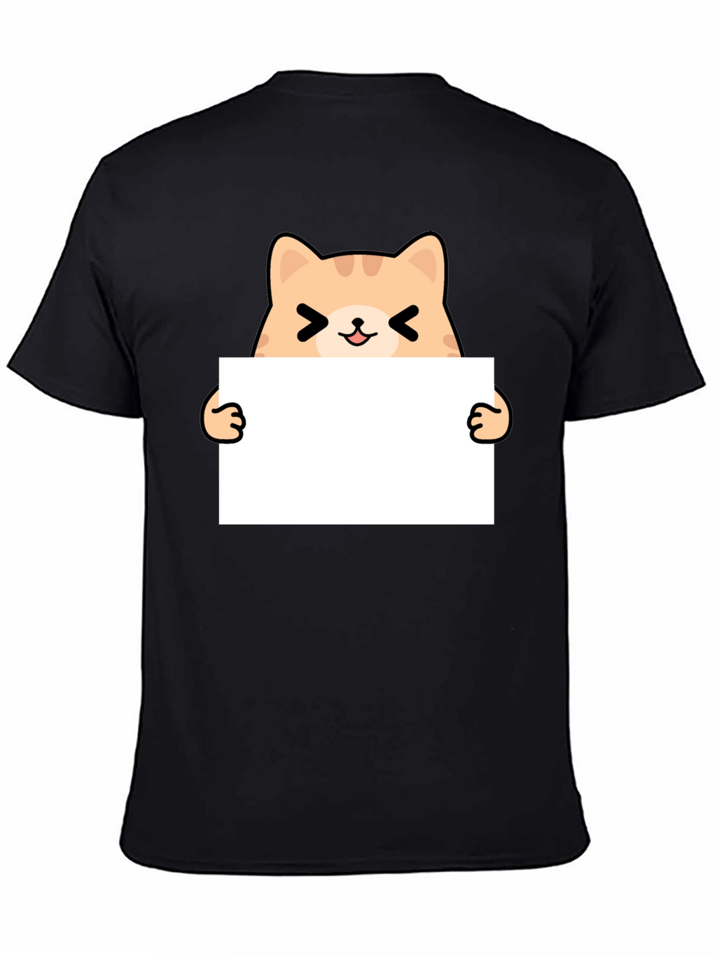 Cute Cat Holding Sign Black T-Shirt