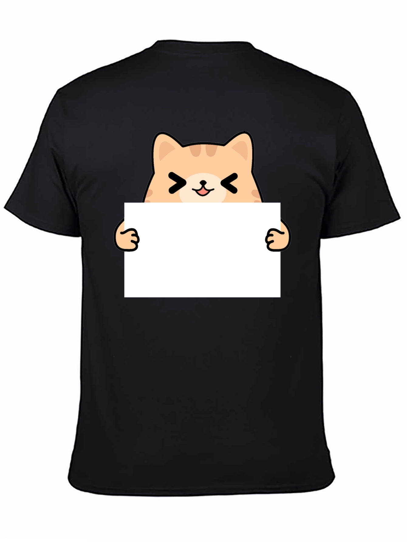 Cute Cat Holding Sign Black T-Shirt