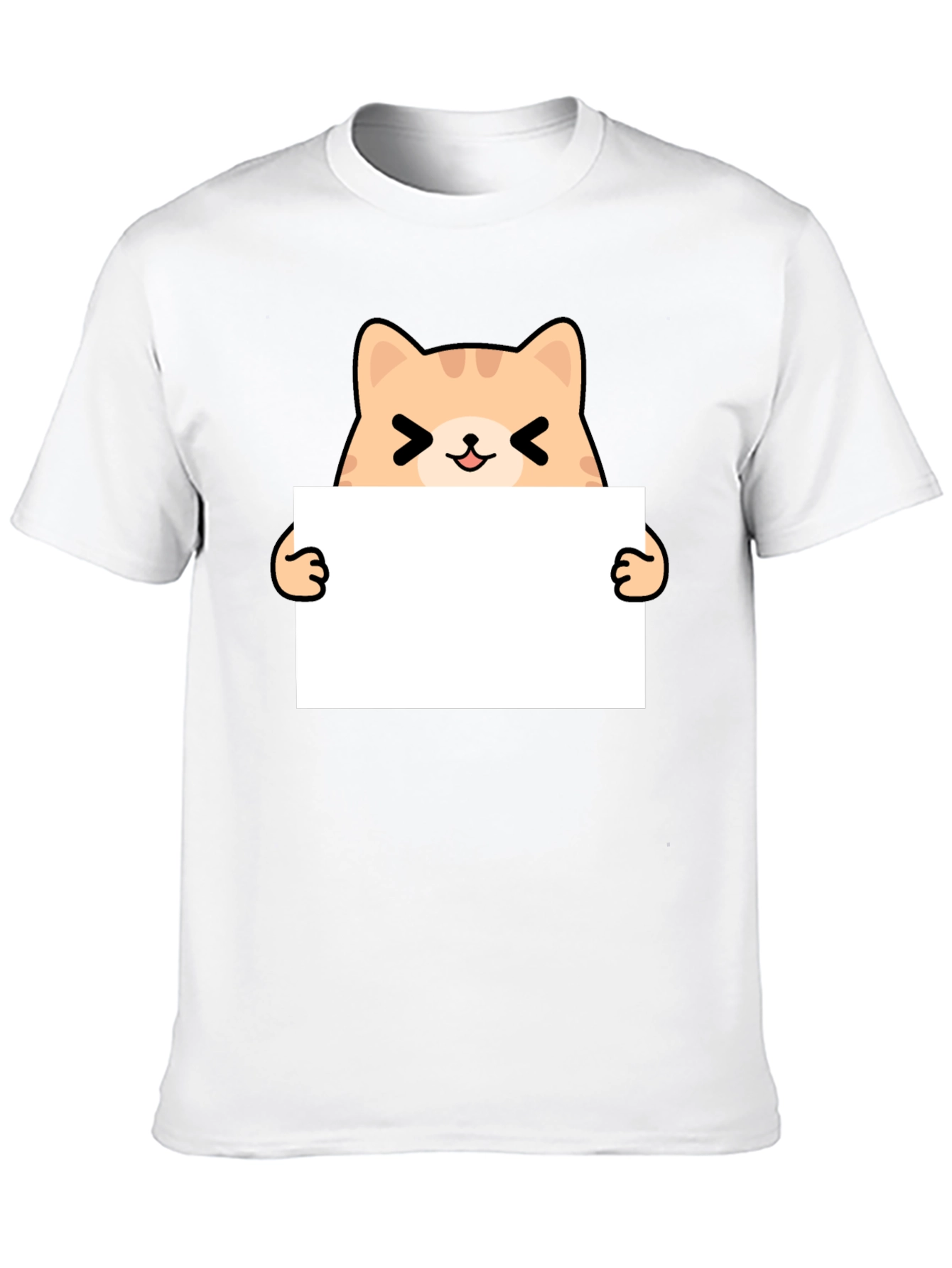 Cute Cat Holding Sign Black T-Shirt