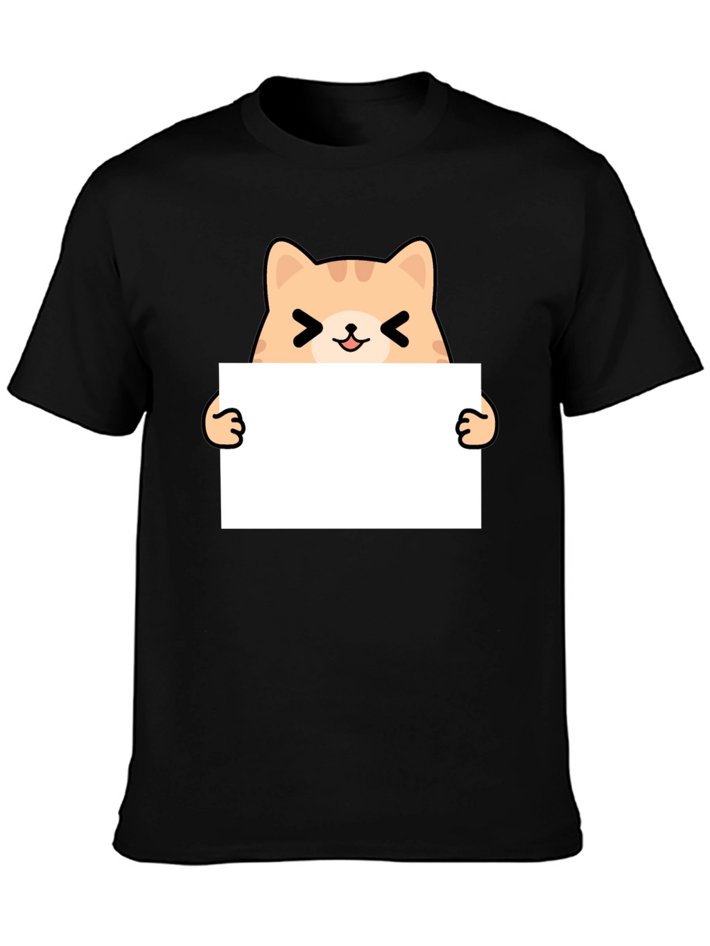 Cute Cat Holding Sign Black T-Shirt