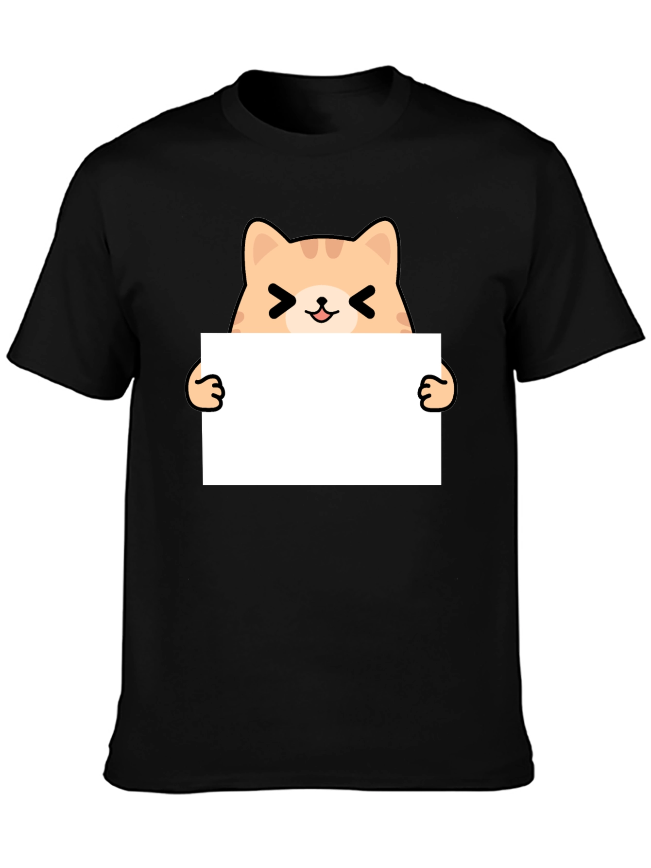 Cute Cat Holding Sign Black T-Shirt