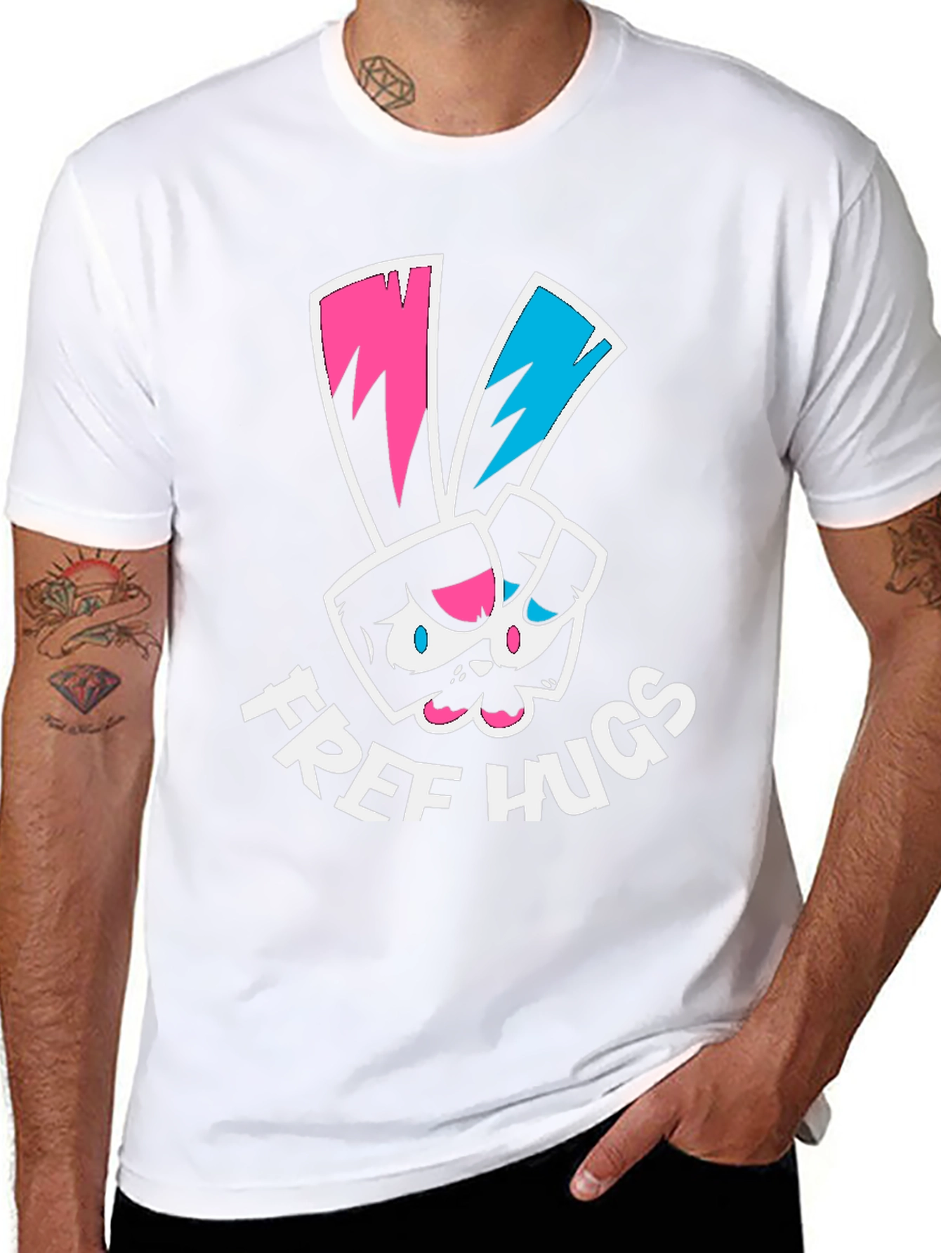 Free Hugs Graphic Tee - Black Cotton T-Shirt