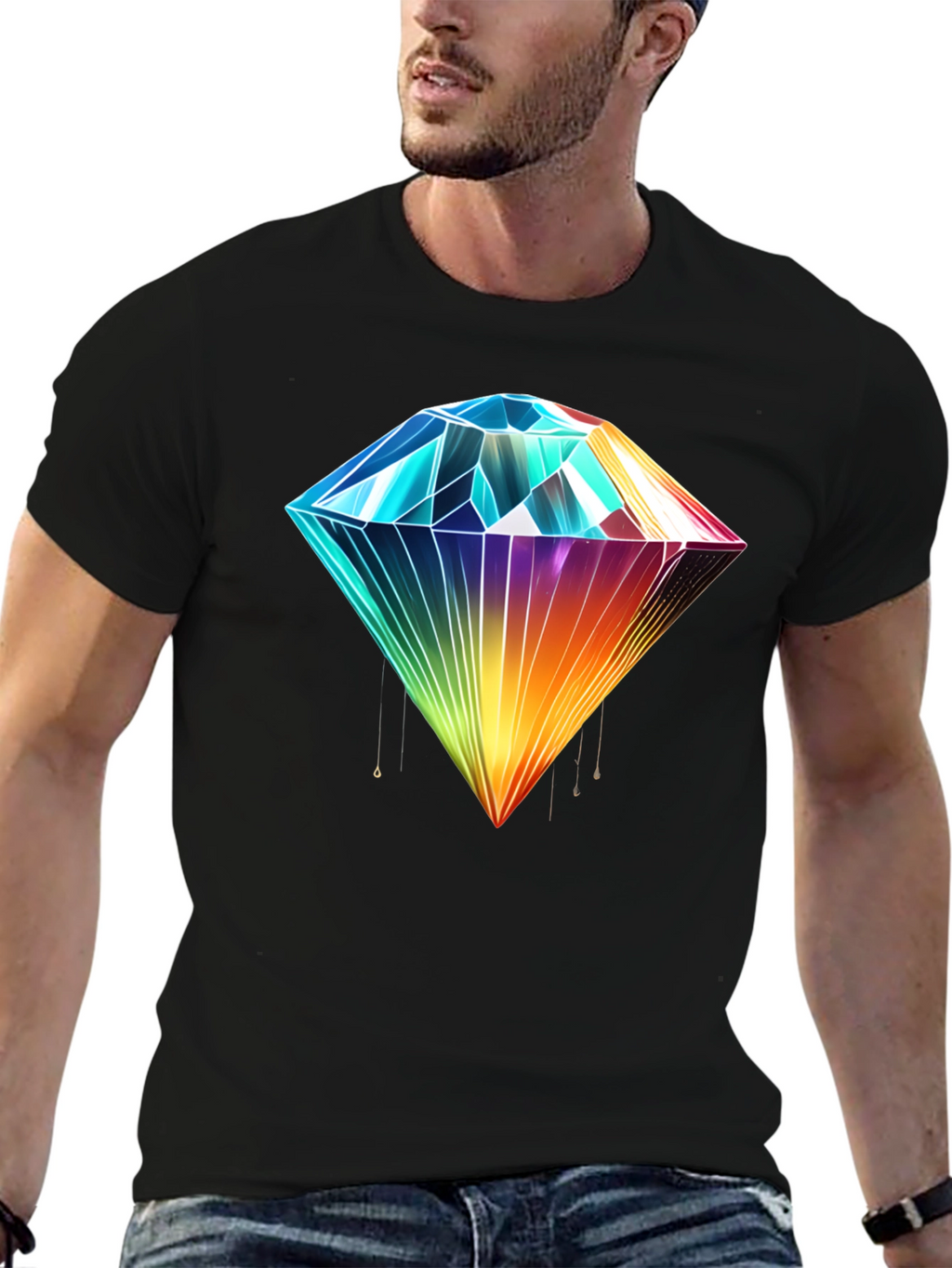 Rainbow Diamond Graphic T-Shirt - Stylish Mens Tee