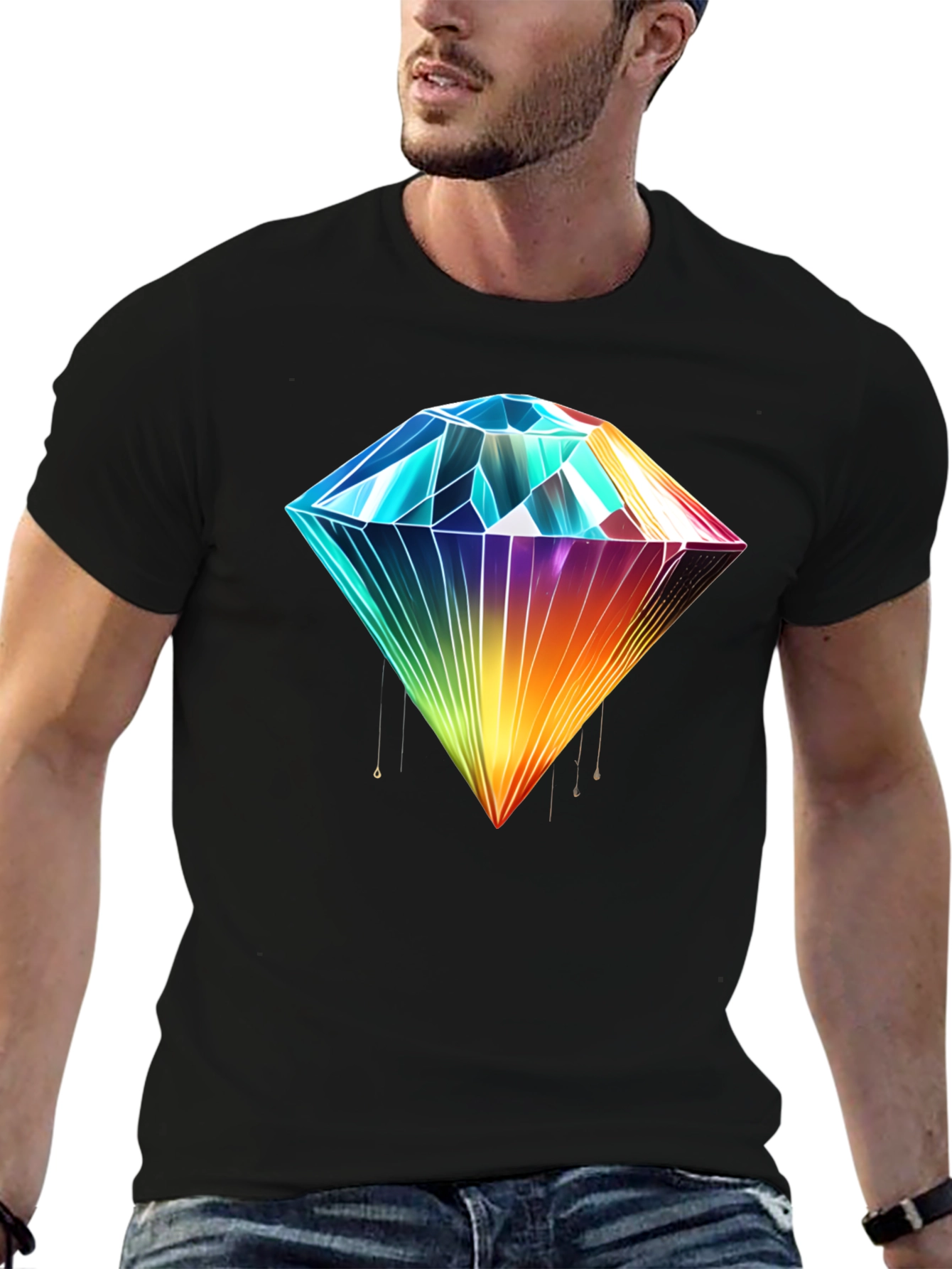 Rainbow Diamond Graphic T-Shirt - Stylish Mens Tee