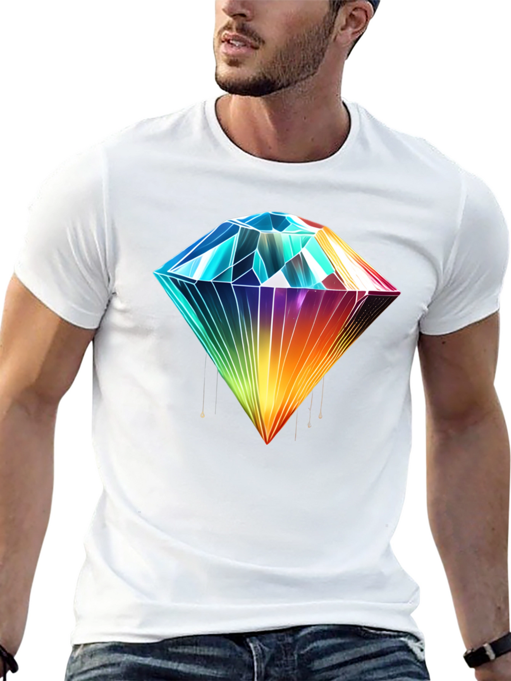Rainbow Diamond Graphic T-Shirt - Stylish Mens Tee