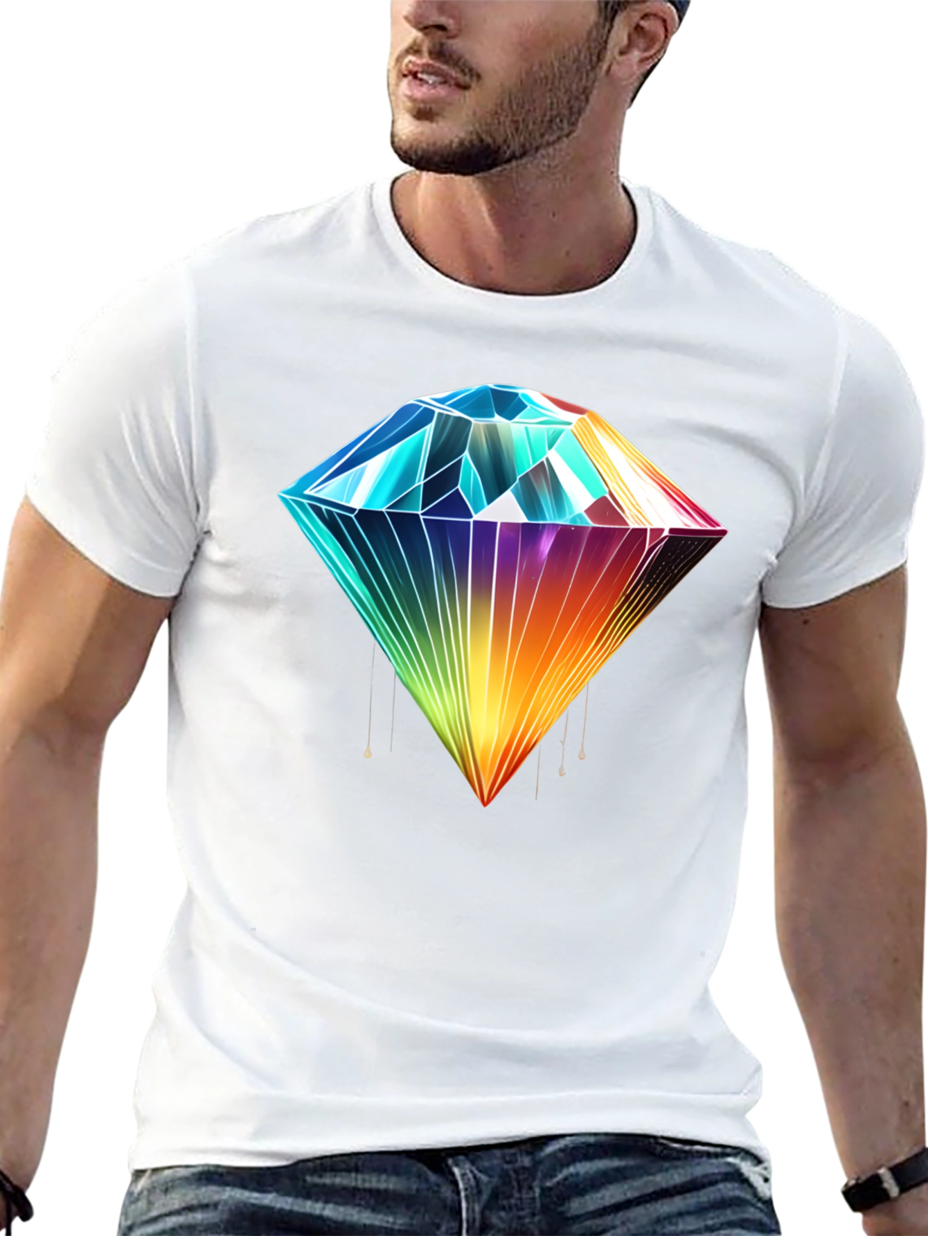 Rainbow Diamond Graphic T-Shirt - Stylish Mens Tee