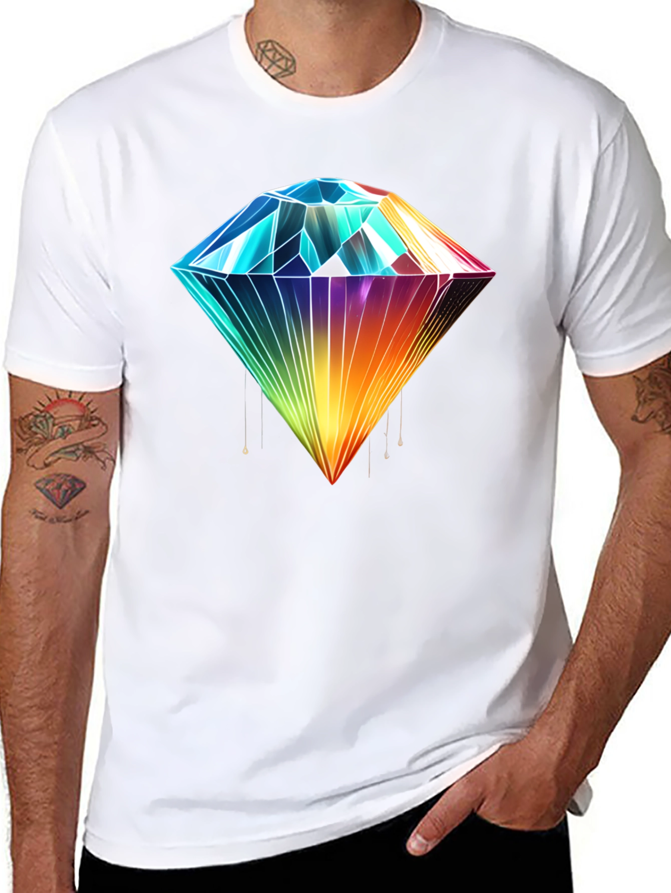 Rainbow Diamond Graphic T-Shirt - Stylish Mens Tee