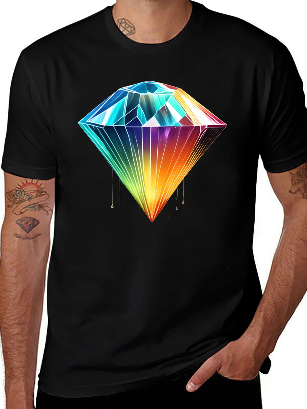 Rainbow Diamond Graphic T-Shirt - Stylish Mens Tee