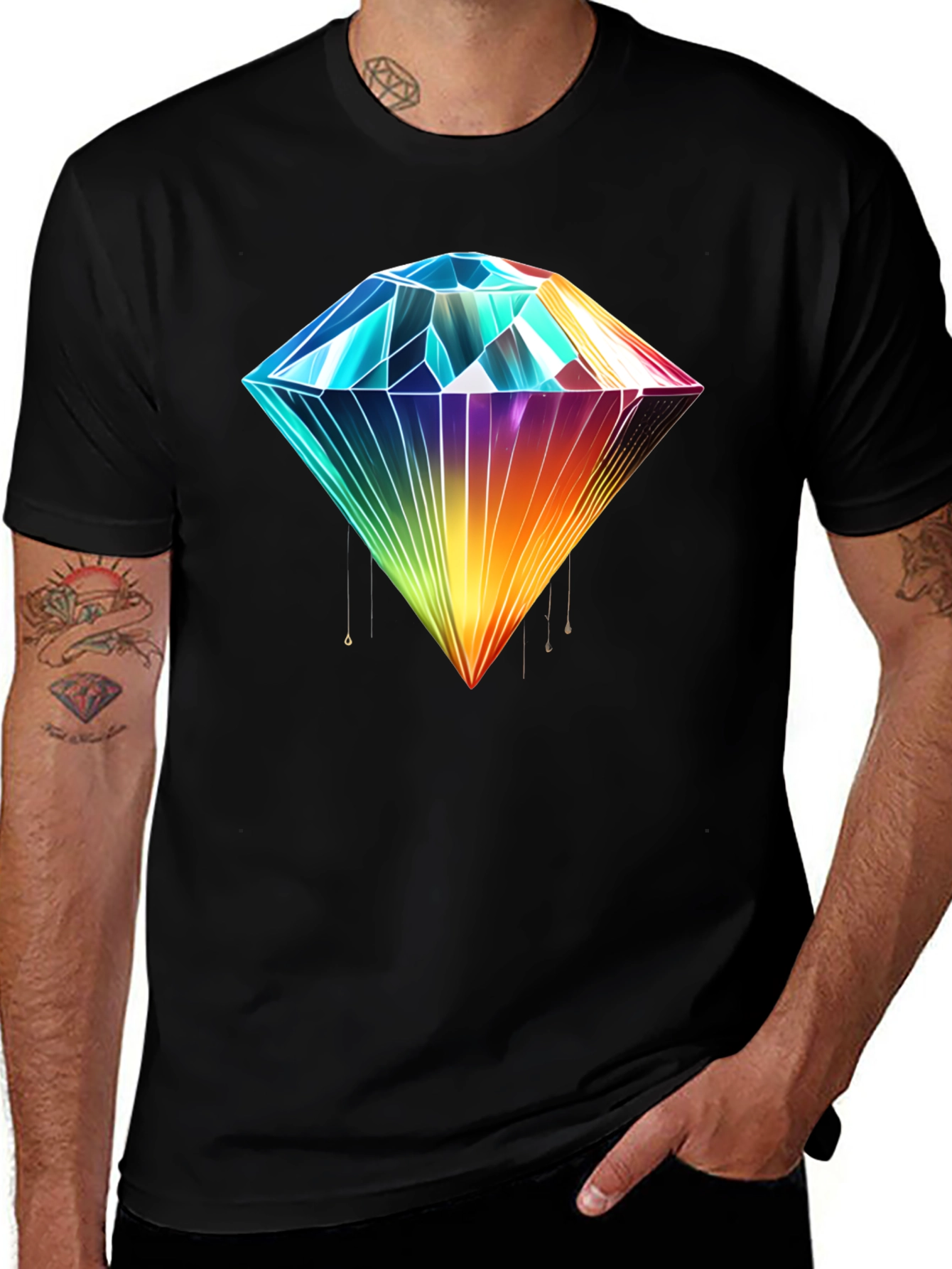 Rainbow Diamond Graphic T-Shirt - Stylish Mens Tee