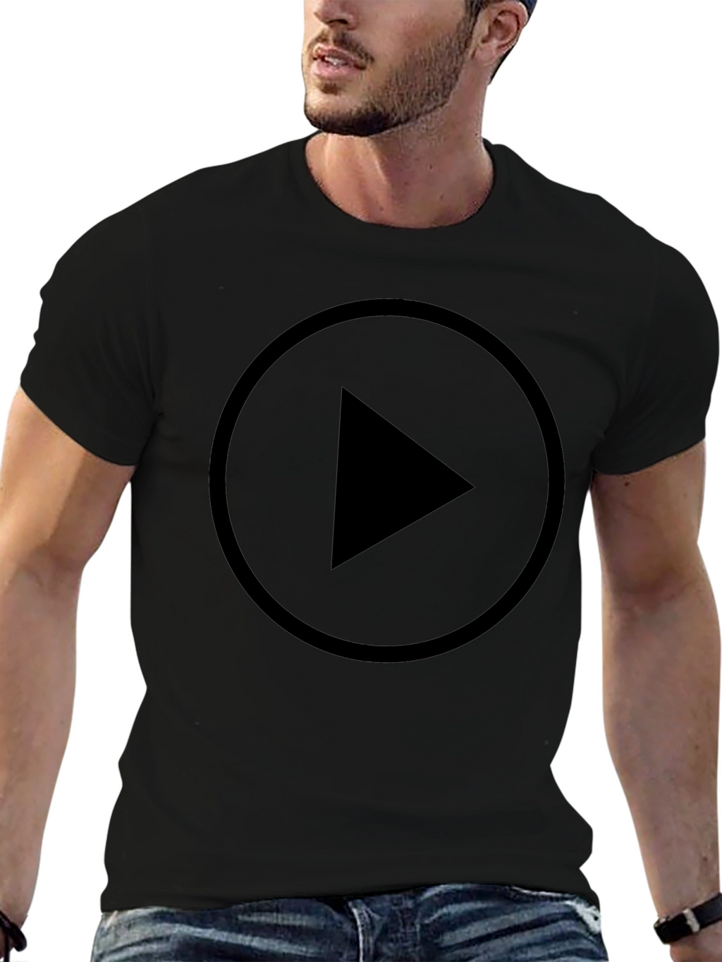 Black Play Button Graphic T-Shirt - Modern Style