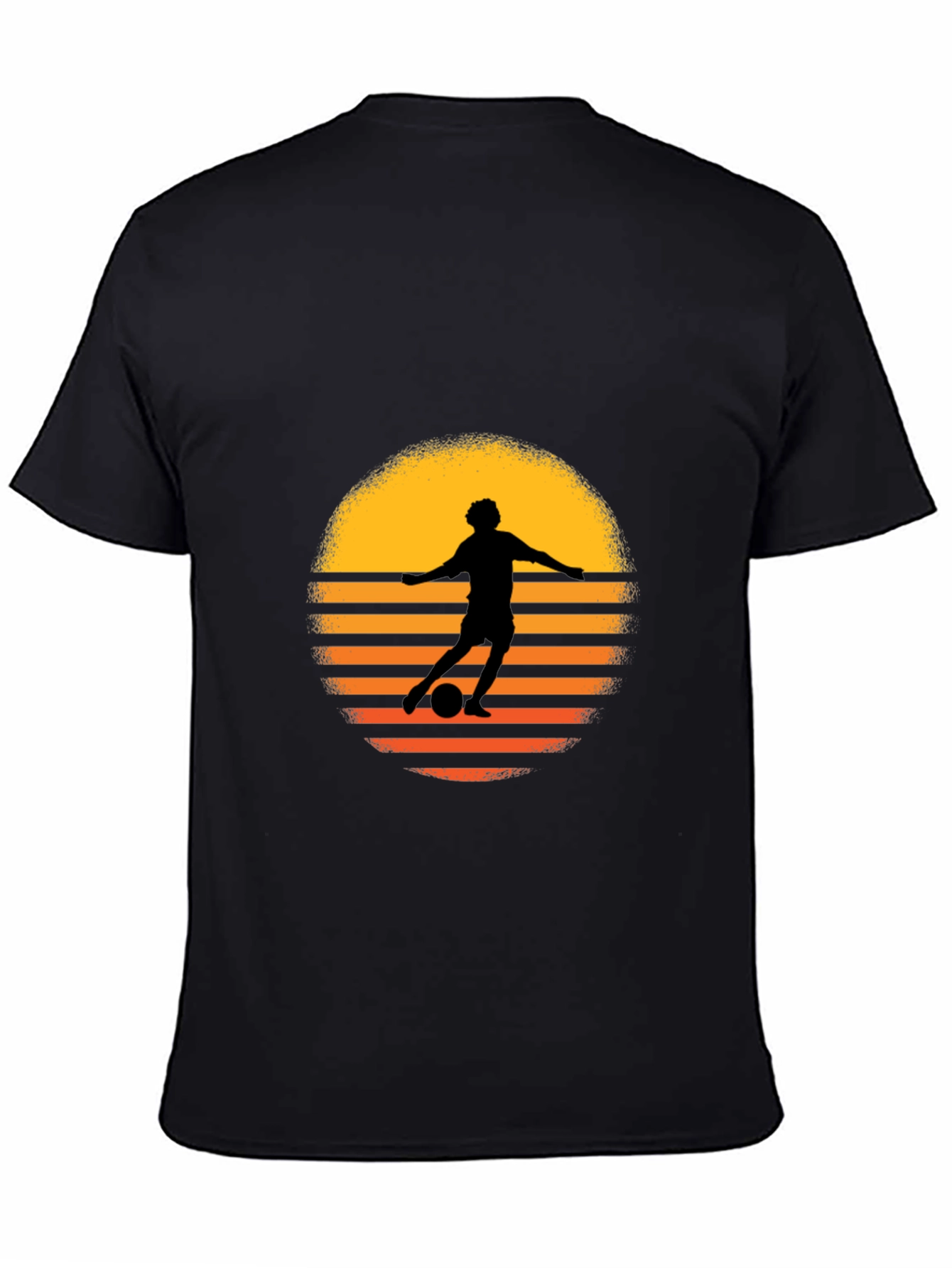 Retro Soccer Player Sunset Graphic Tee - Black Cotton Blend