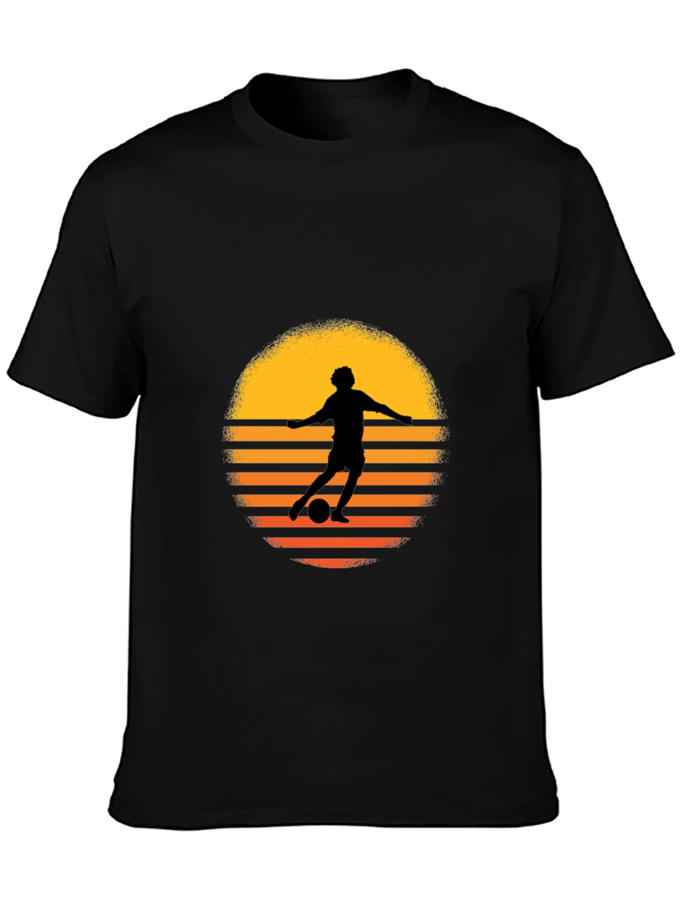 Retro Soccer Player Sunset Graphic Tee - Black Cotton Blend