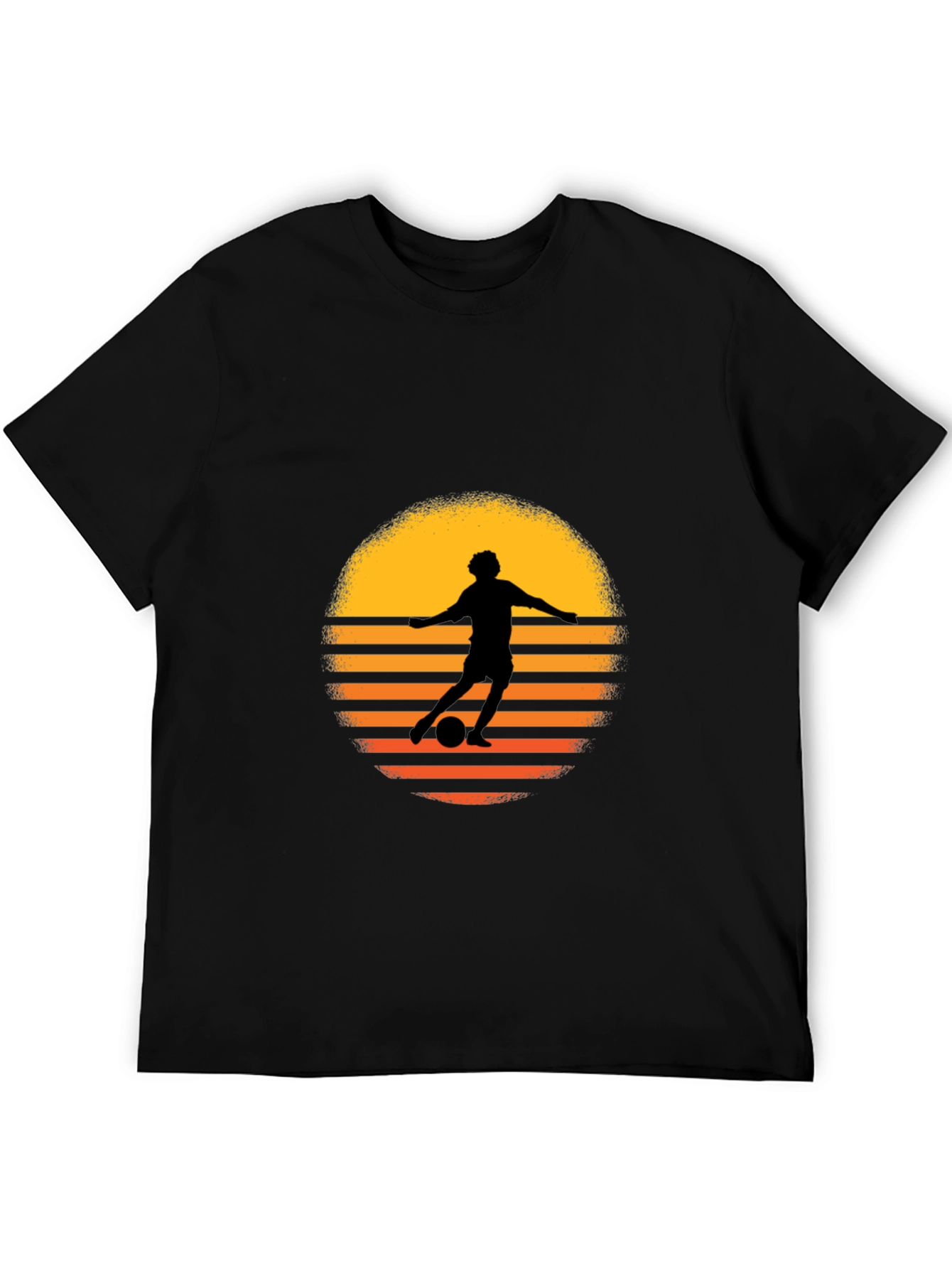 Retro Soccer Player Sunset Graphic Tee - Black Cotton Blend