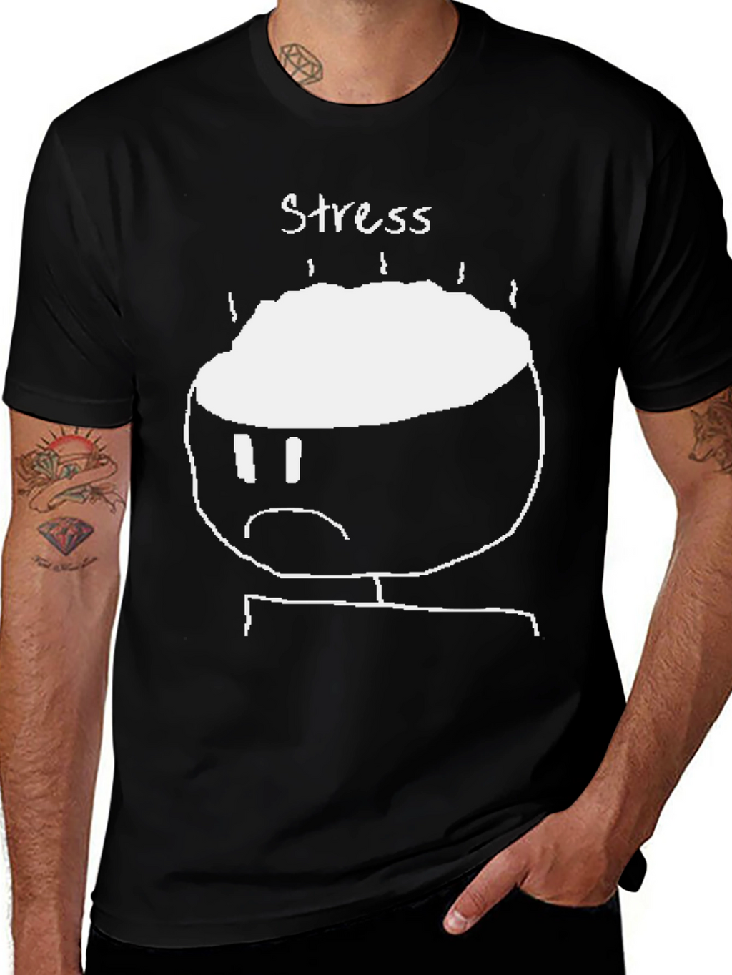 Stress Graphic T-Shirt - Black Crew Neck Tee