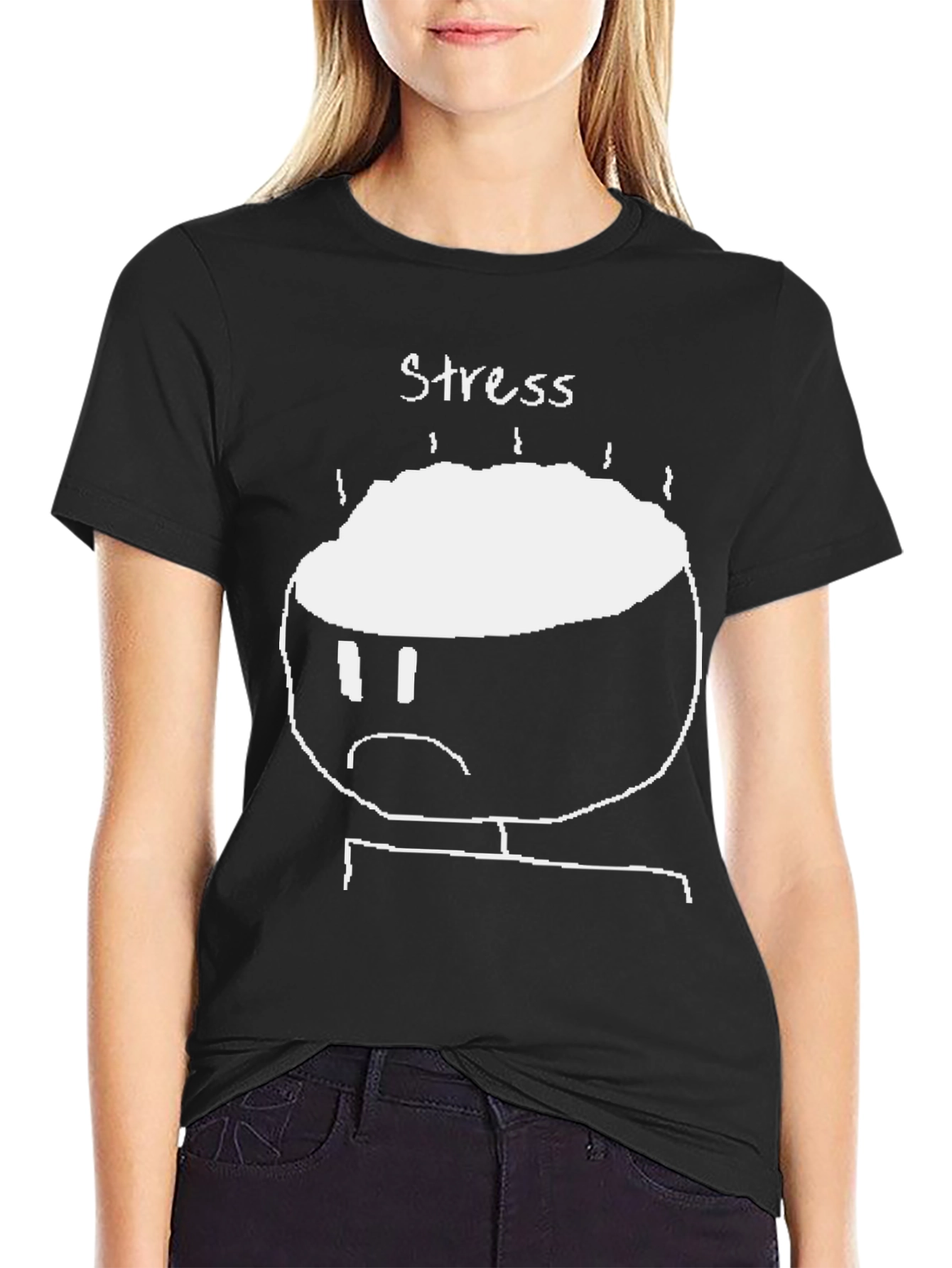 Stress Graphic T-Shirt - Black Crew Neck Tee