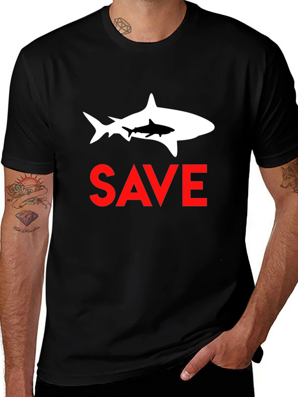 Save Sharks Graphic Tee - Black Cotton