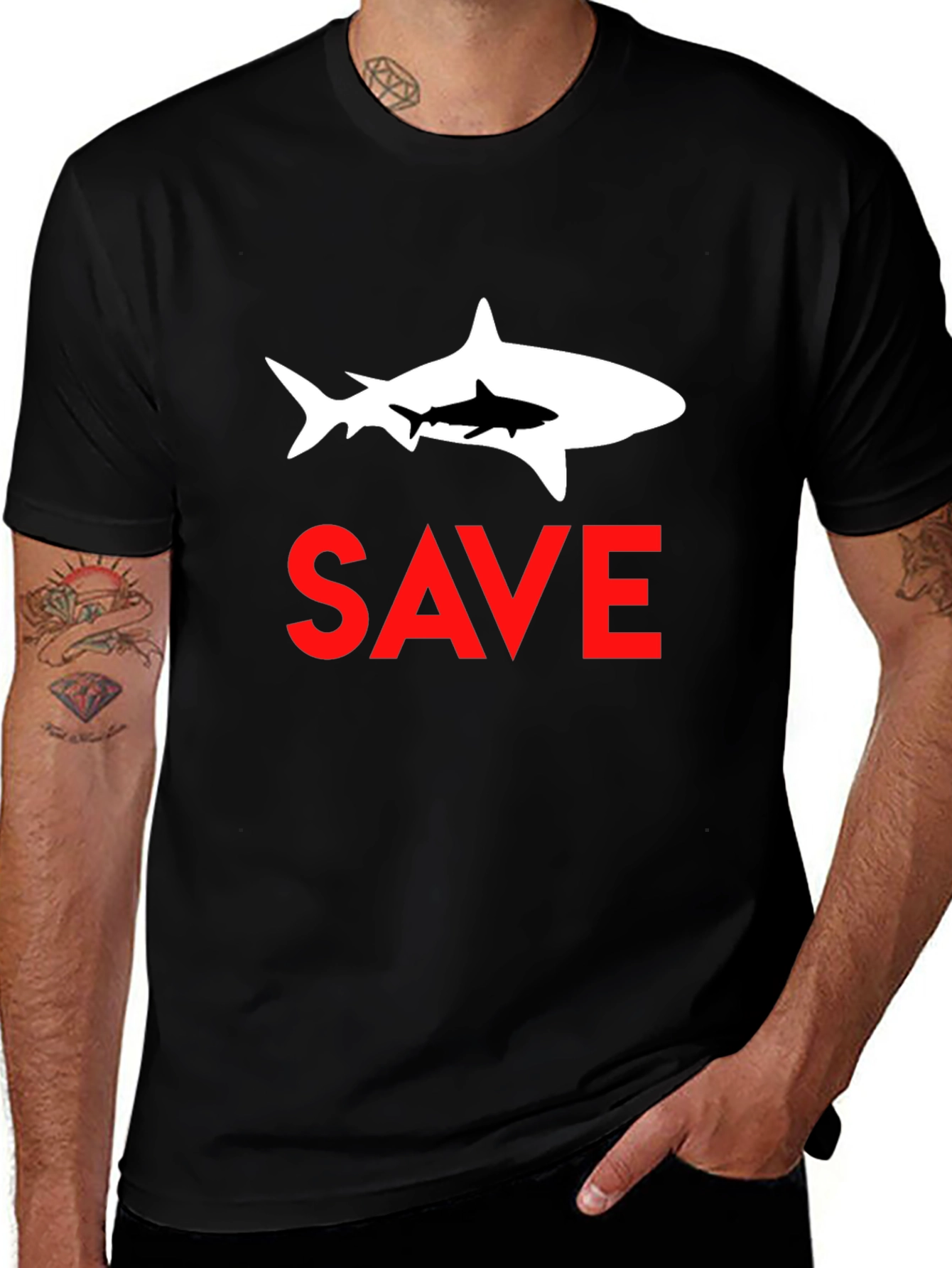 Save Sharks Graphic Tee - Black Cotton