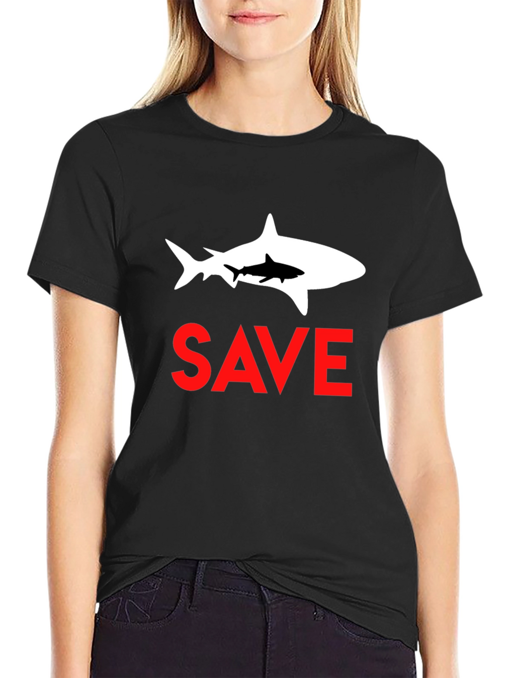 Save Sharks Graphic Tee - Black Cotton