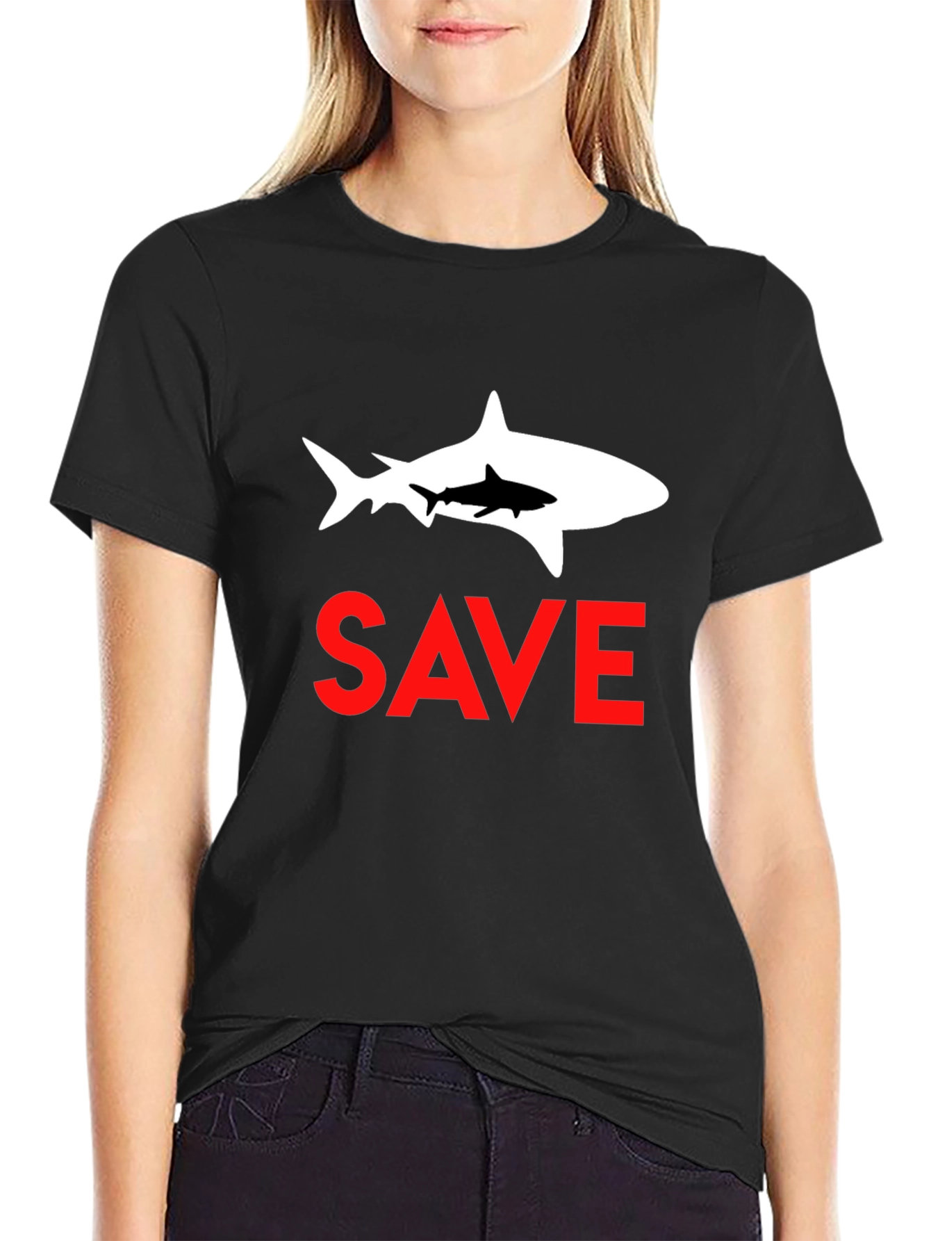 Save Sharks Graphic Tee - Black Cotton