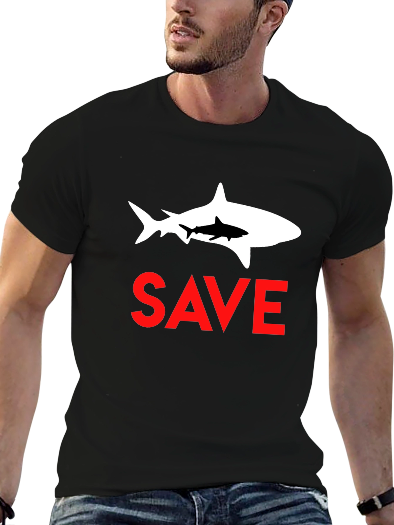 Save Sharks Graphic Tee - Black Cotton