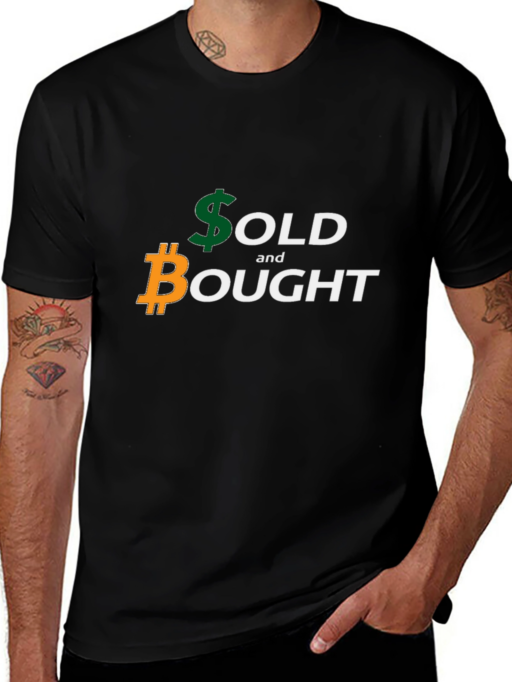 Bitcoin and Dollar Sold & Bought Black T-Shirt