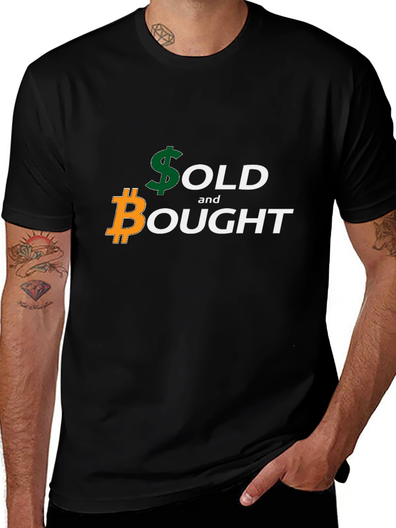 Bitcoin and Dollar Sold & Bought Black T-Shirt
