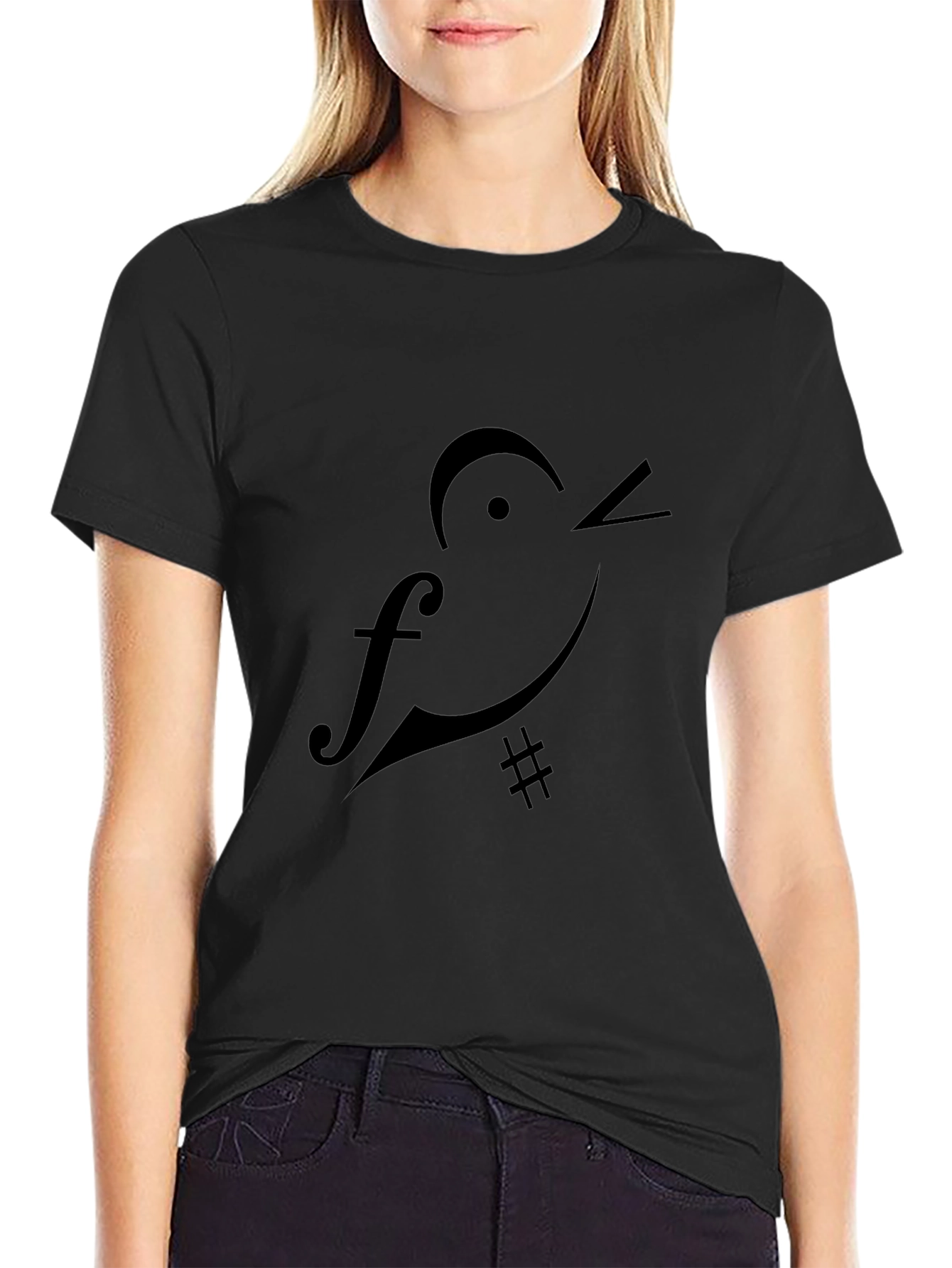 Musical Bird Graphic T-Shirt - Black