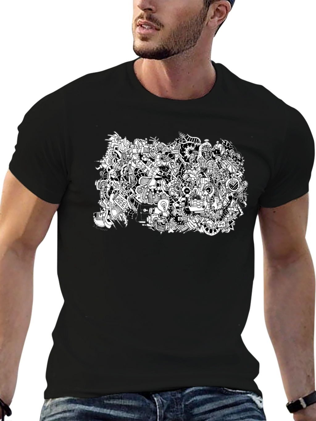 Abstract Doodle Art Black T-Shirt