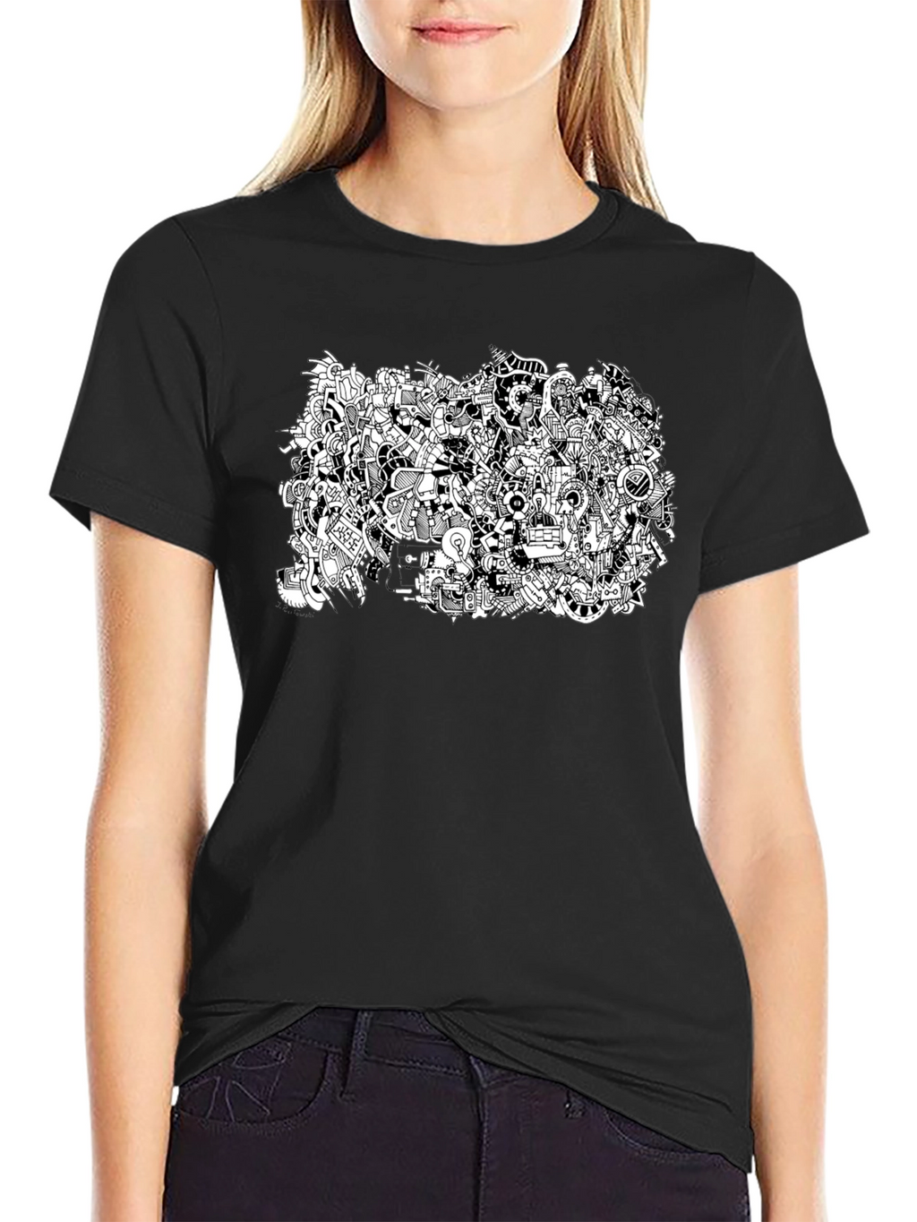 Abstract Doodle Art Black T-Shirt