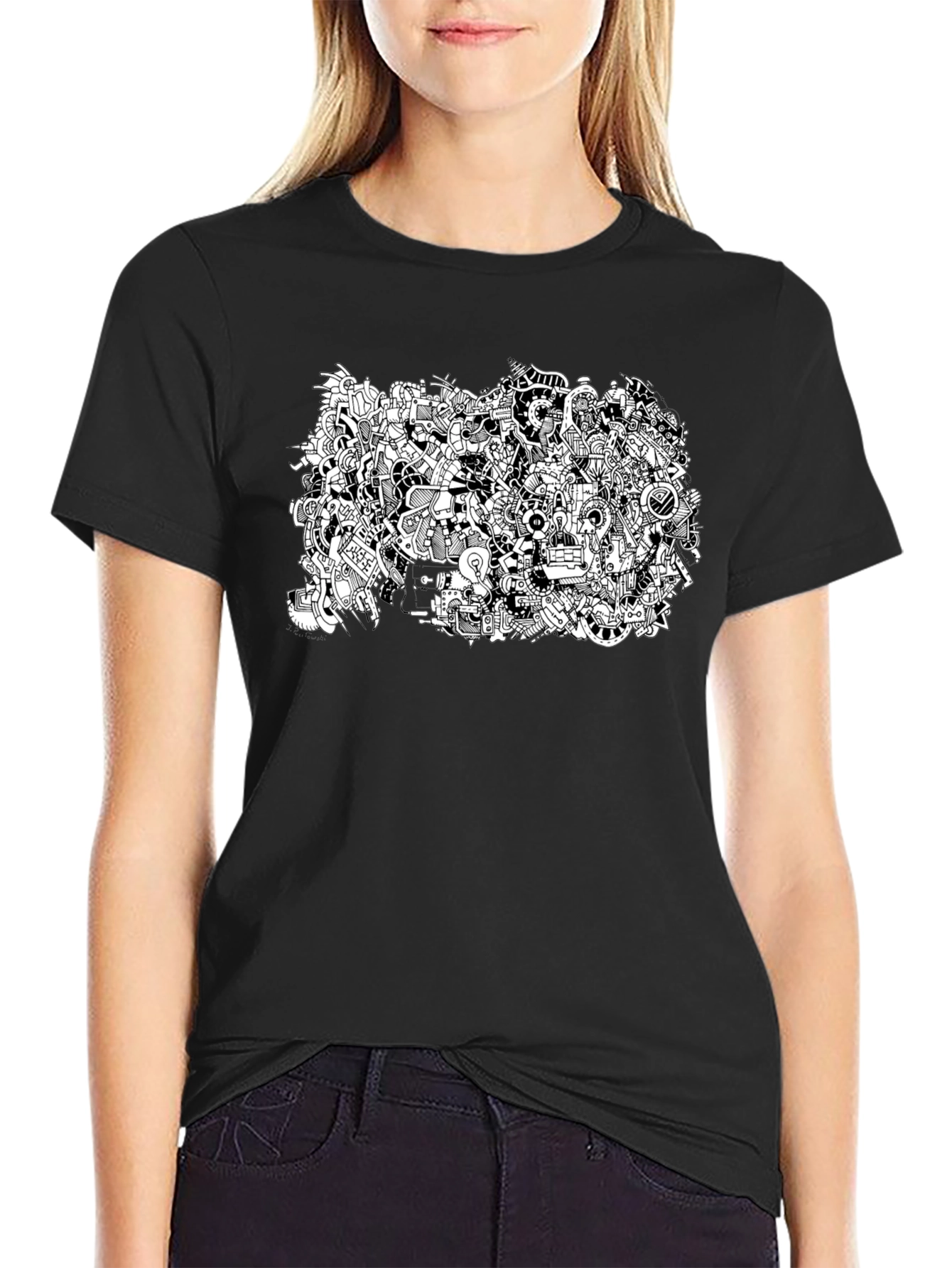Abstract Doodle Art Black T-Shirt