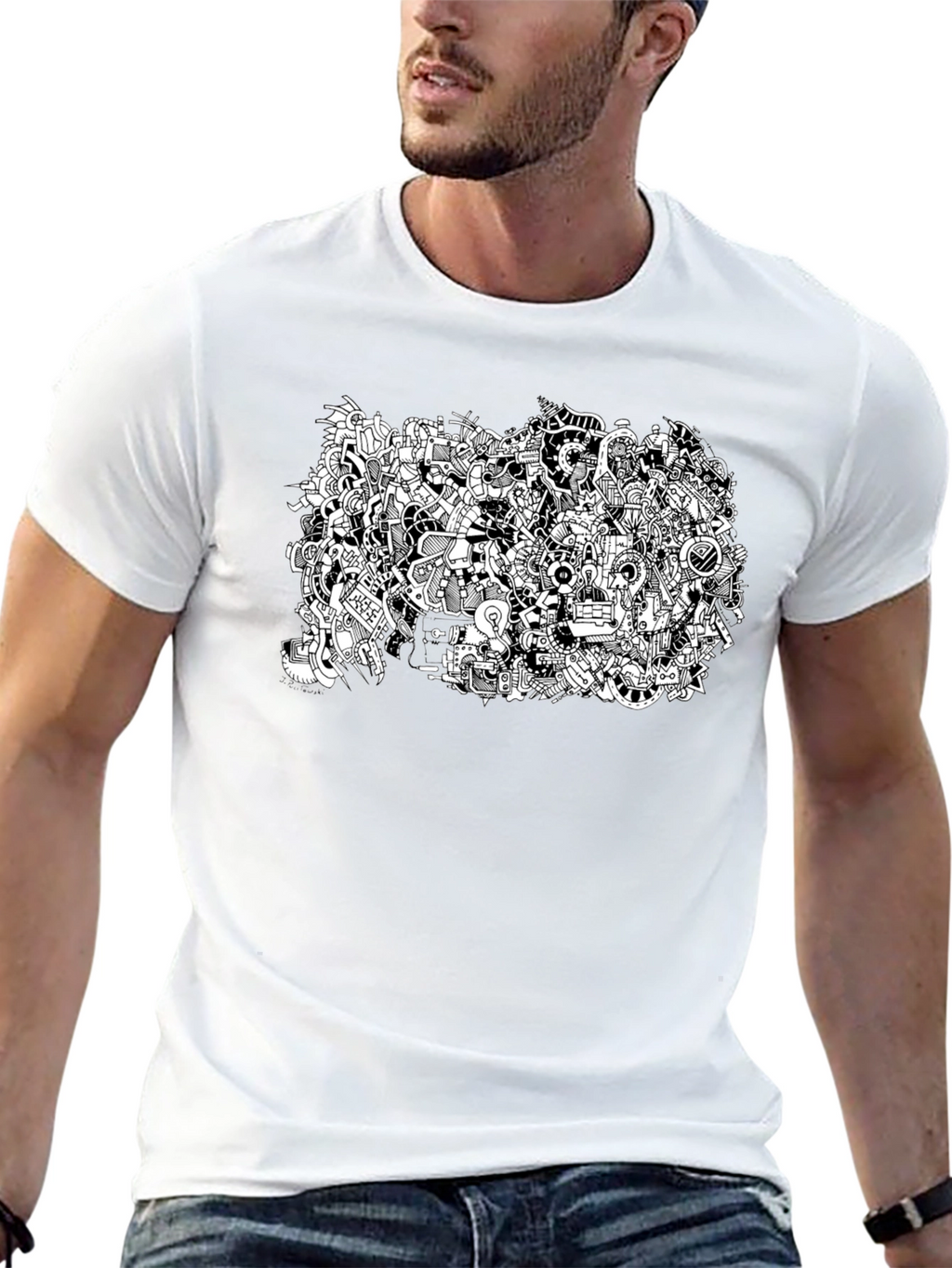 Abstract Doodle Art Black T-Shirt