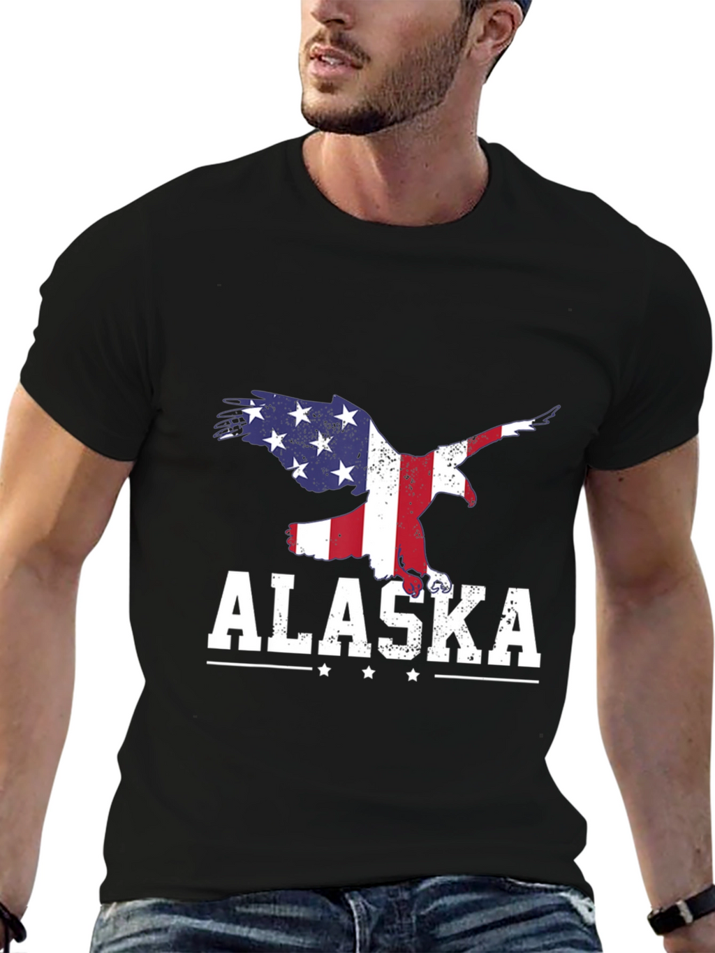 Alaska Eagle USA Flag Graphic T-Shirt