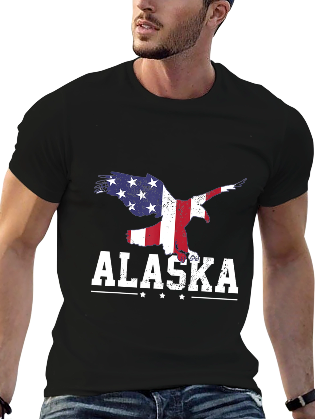 Alaska Eagle USA Flag Graphic T-Shirt