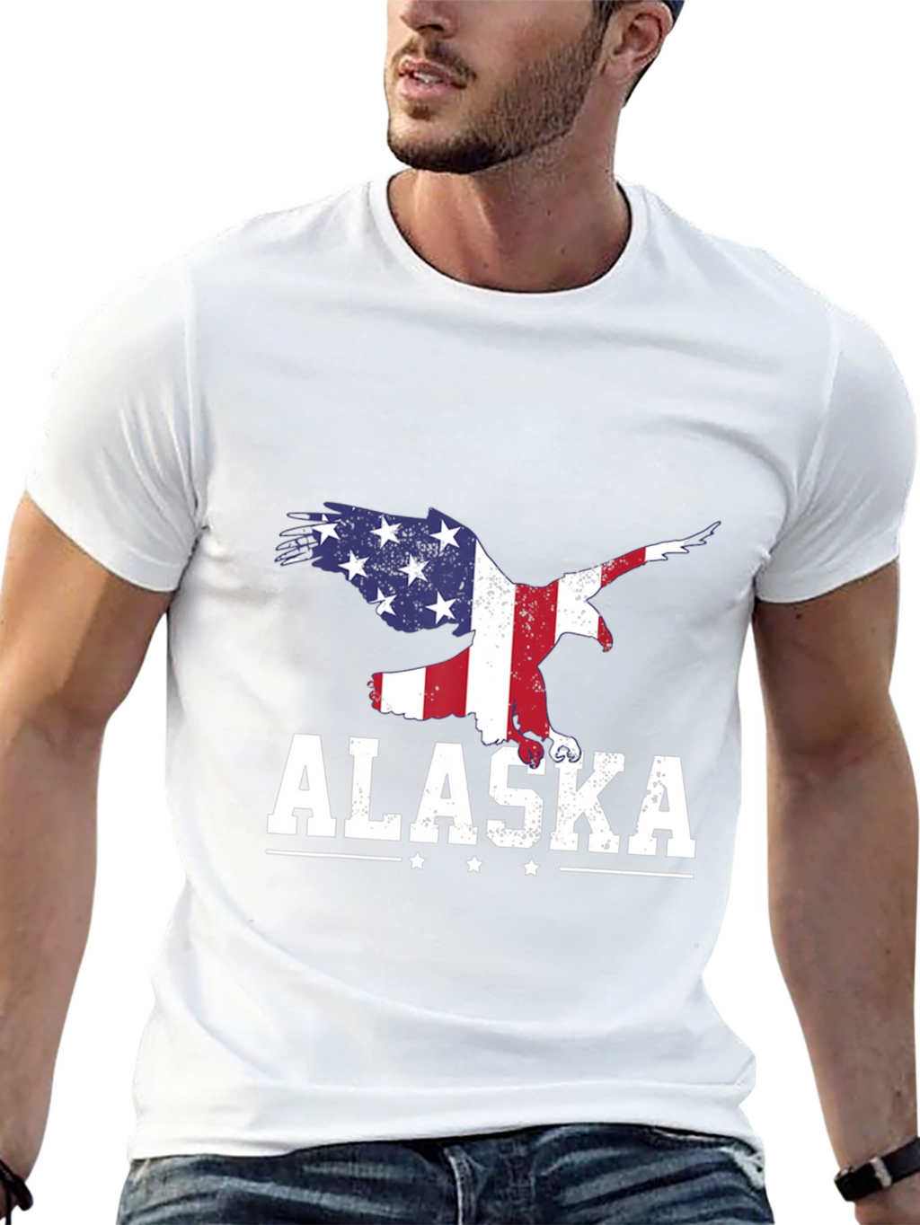 Alaska Eagle USA Flag Graphic T-Shirt