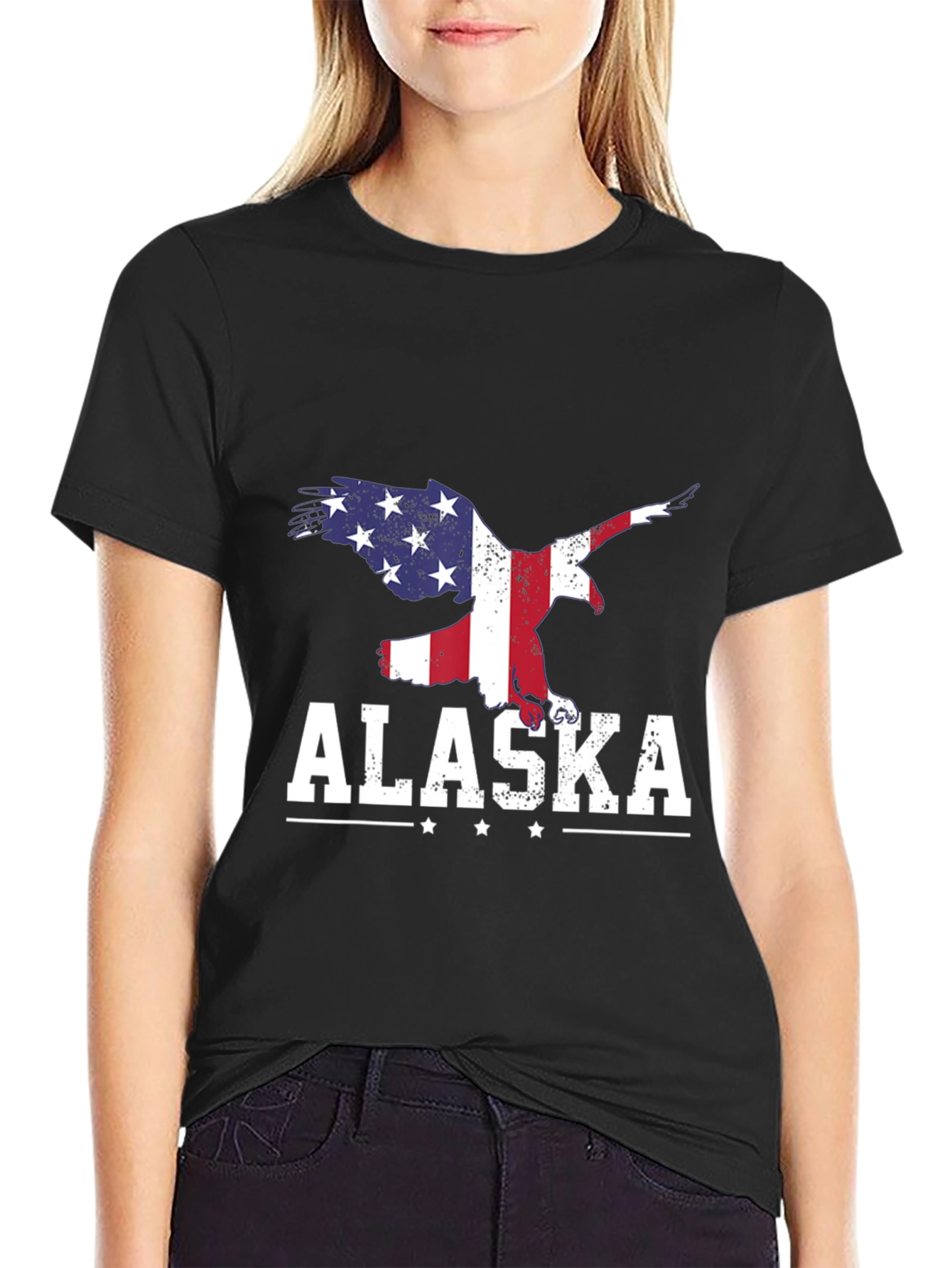 Alaska Eagle USA Flag Graphic T-Shirt
