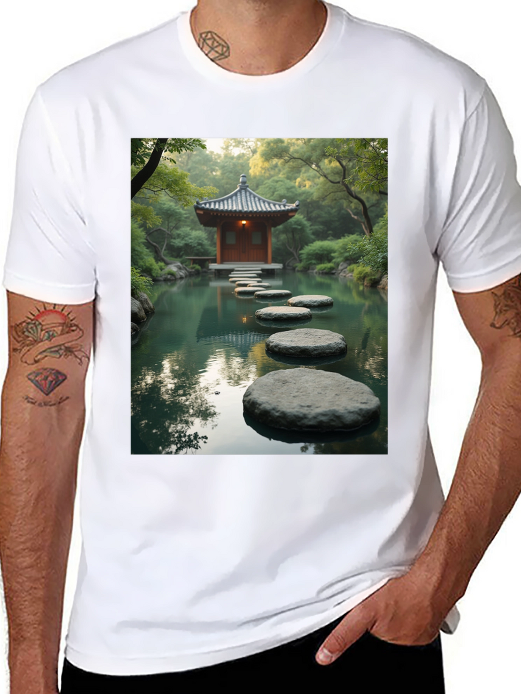 Zen Garden T-Shirt - Peaceful Stepping Stones Design