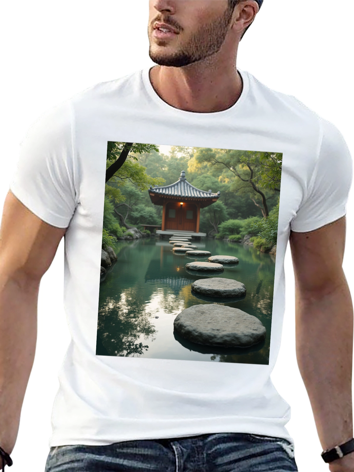Zen Garden T-Shirt - Peaceful Stepping Stones Design