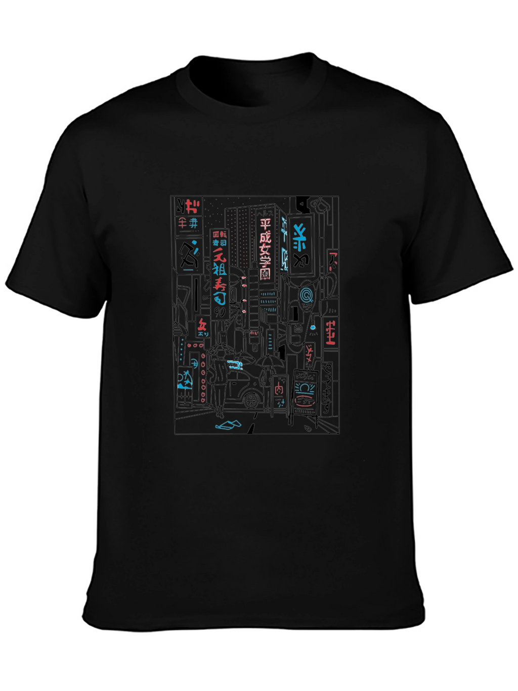 Neon Cityscape Graphic Tee - Black